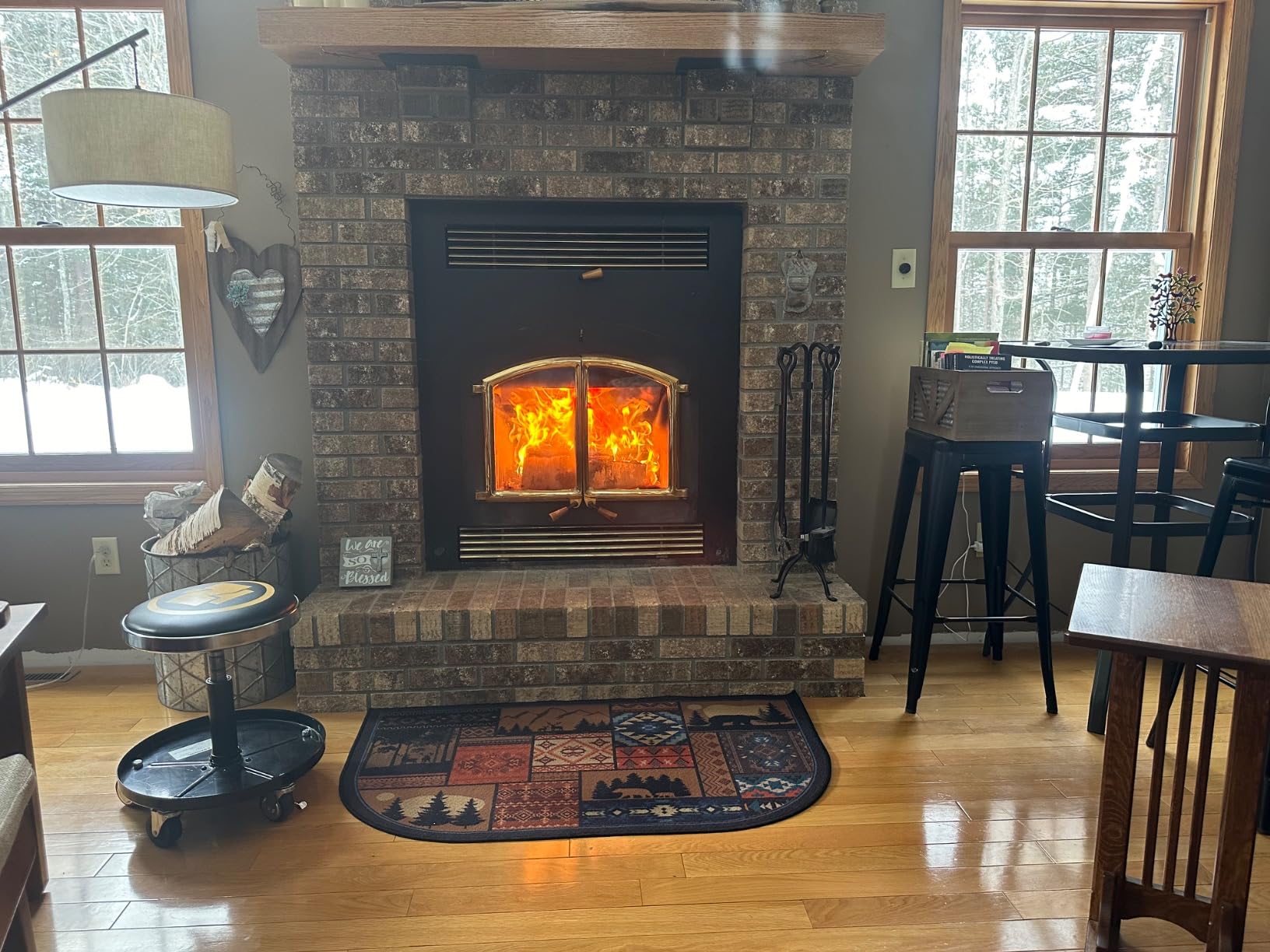 Demissle Fireplace Hearth Rug, Classic, 27 x 48 Inch | Half Round Fire Resistant Rugs, Southwestern Cabin Style, Heat Resistant Mat for Wood Stove Floor, Easy to Clean customer photo 2