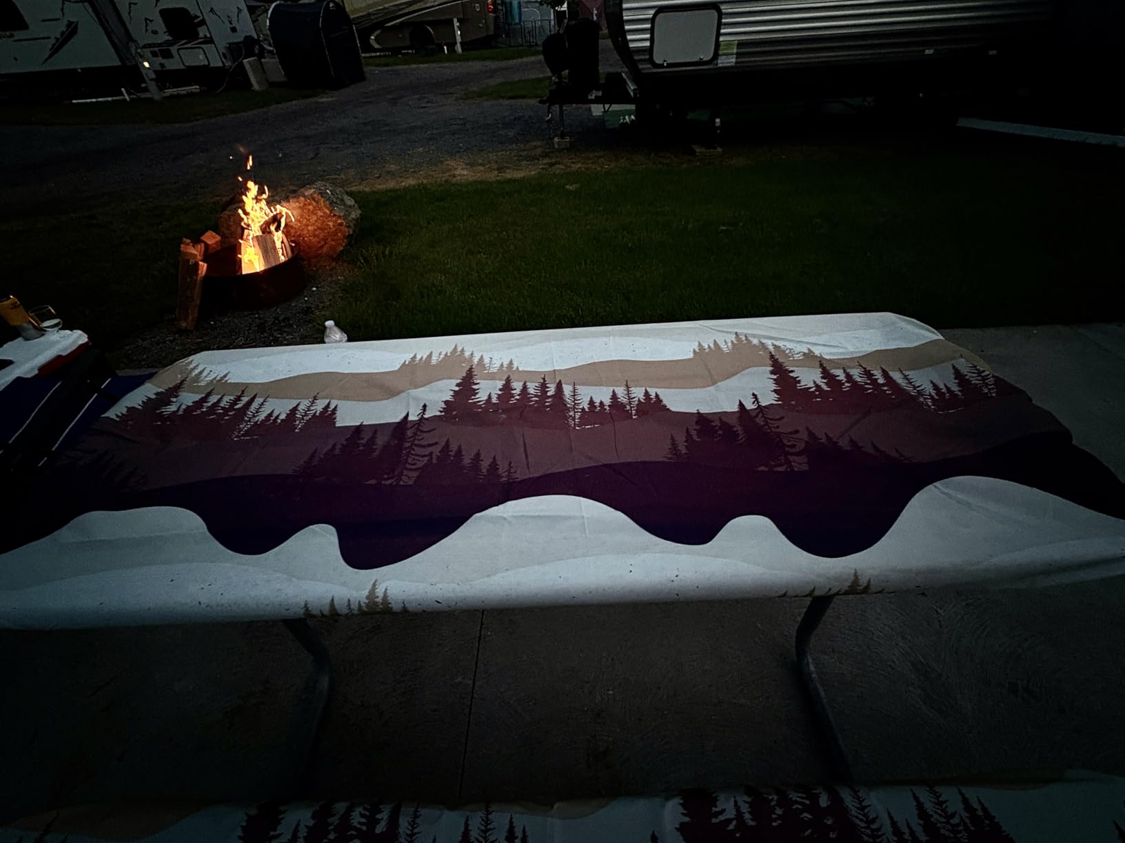 Play Tailor Picnic Table Cover Bench Covers Camping Essentials Tablecloth | Waterproof Vinyl for Outdoor, Windproof Elastic Fitted Edges, RV BBQ Accessories Must Haves, Storage Bag Included customer photo 1