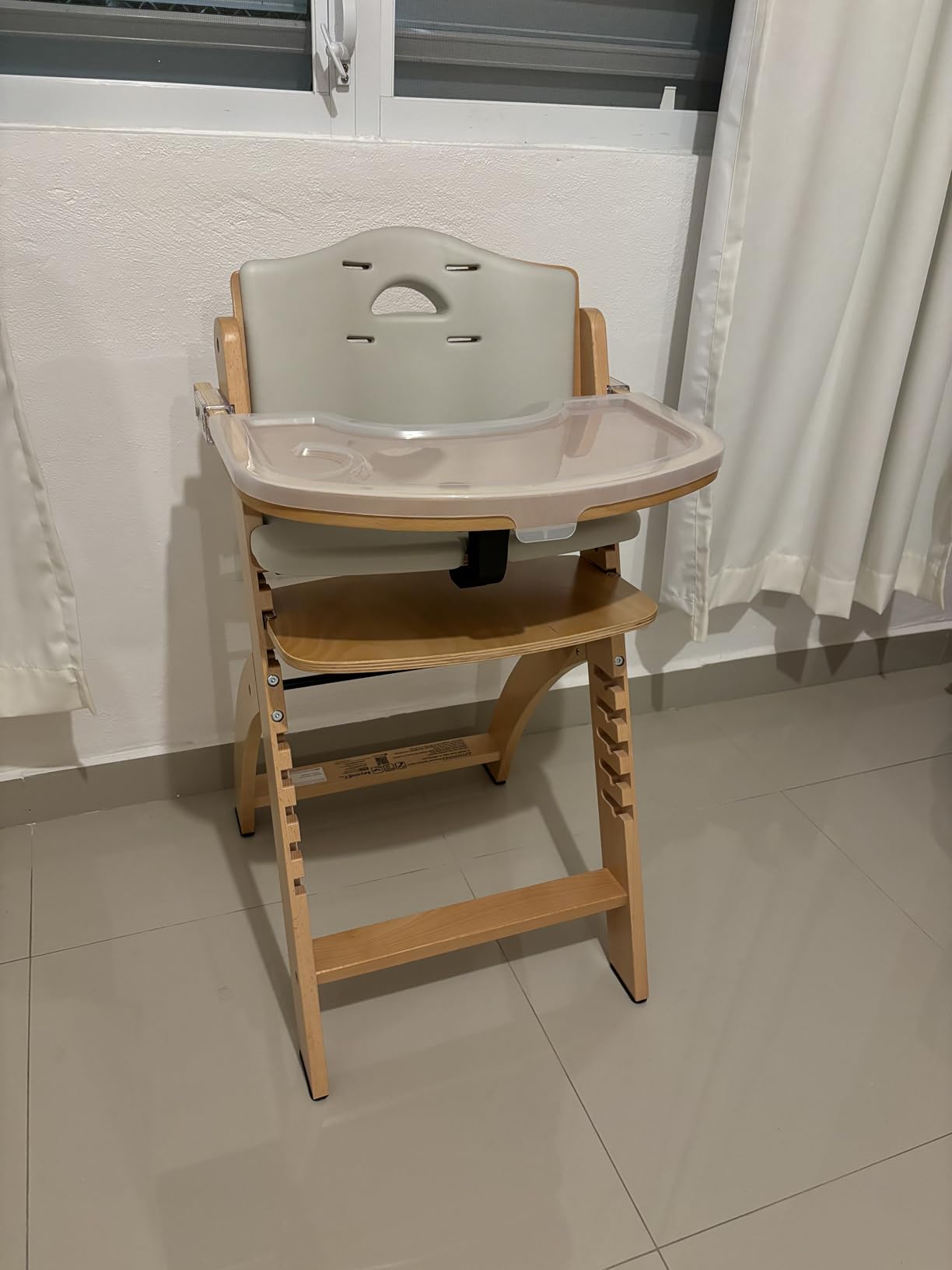 Abiie Beyond Junior Convertible Wooden High Chair with Removable Tray, Natural Wood w/ Grey Cushion customer photo 1