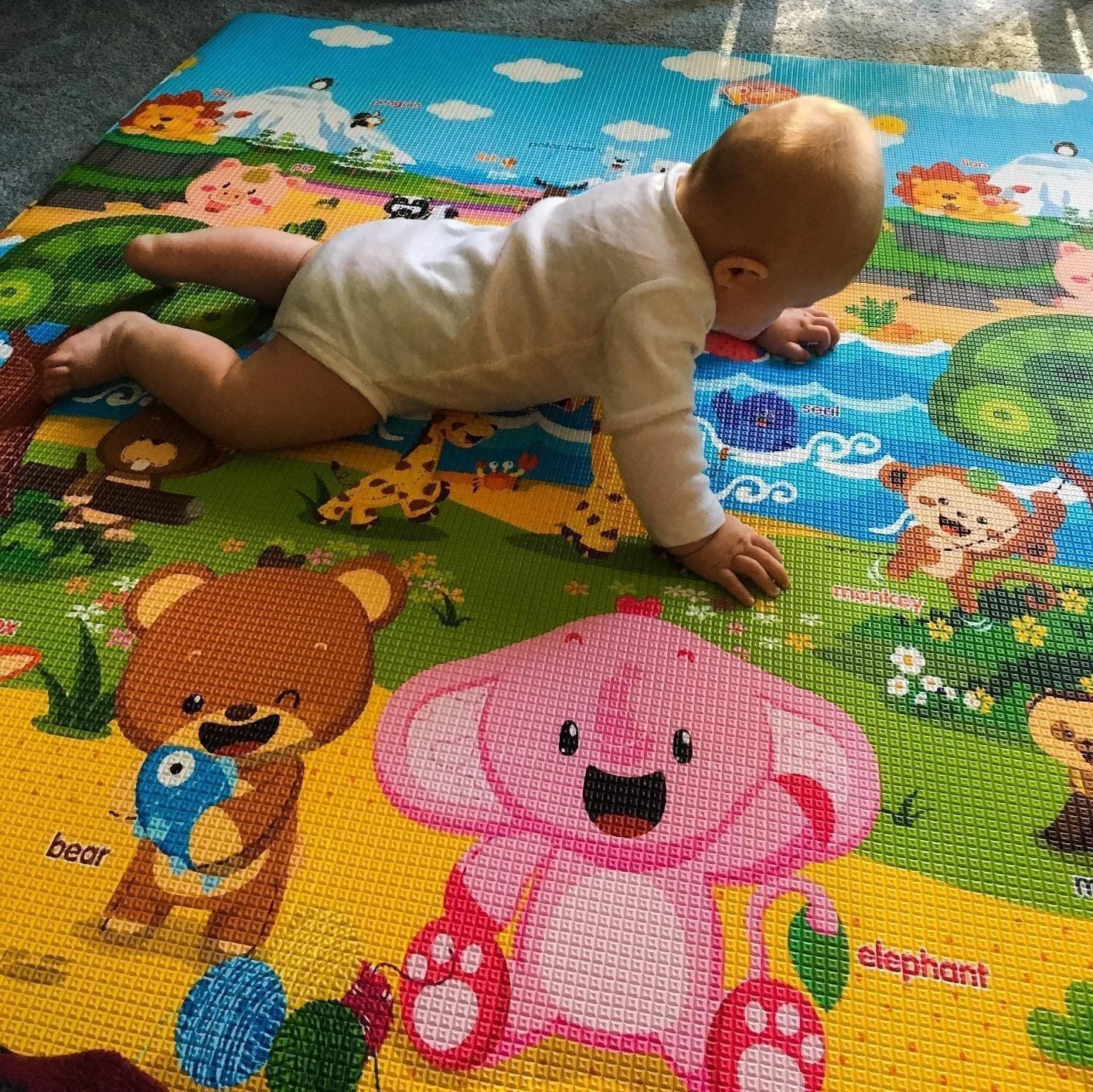 Baby Care Play Mat (Large, Hygge - Spore & Wooden) 82'' x 55'' Original One-Piece Reversible Rollable Waterproof Play Mat for Infants, Babies, Toddler, and Kids customer photo 1