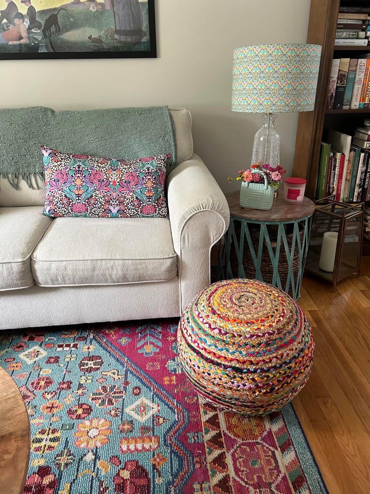 REDEARTH Braided Jute Cotton Pouf - Circular Boho Ottoman - Multi customer photo 1