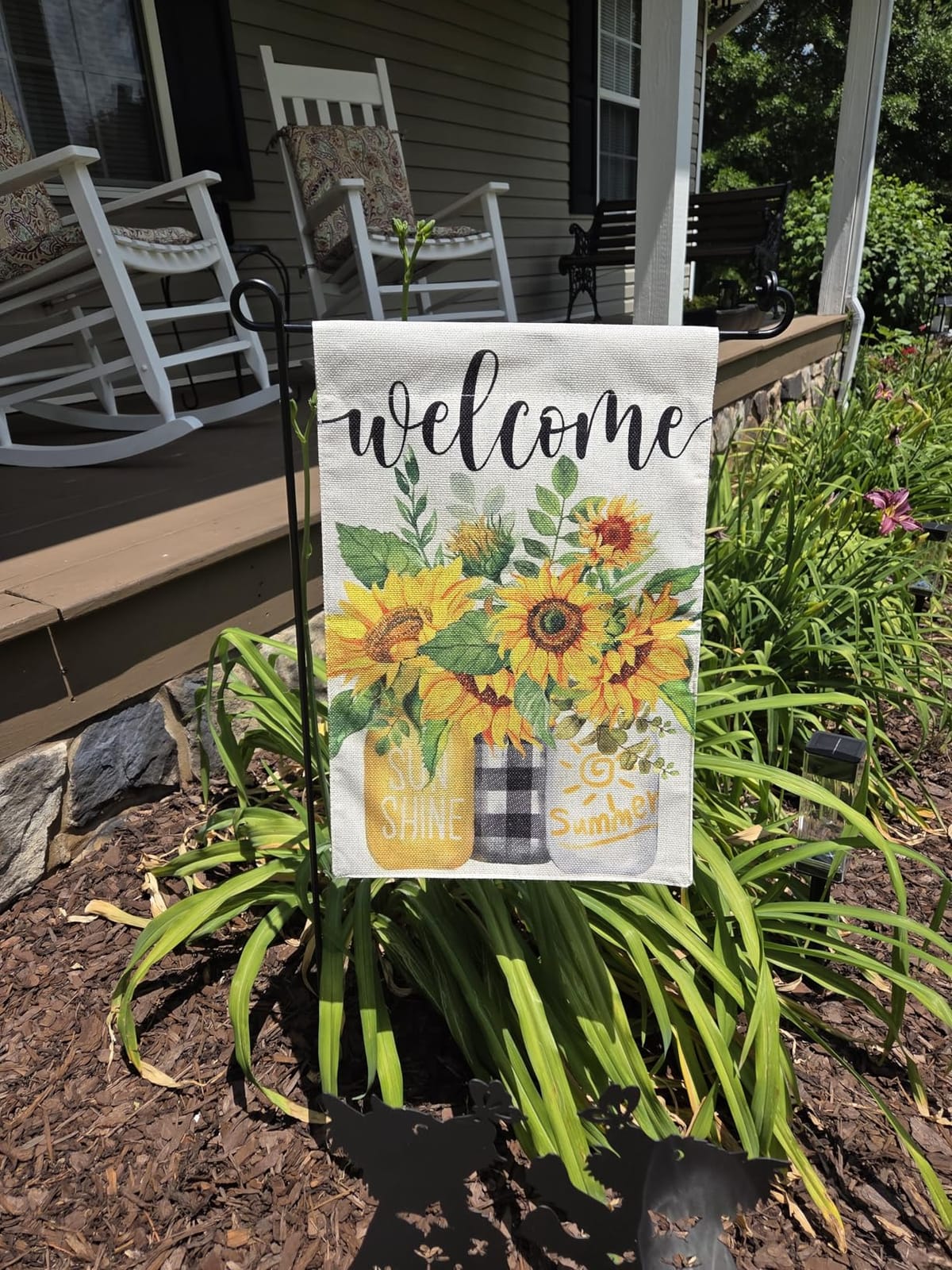 CROWNED BEAUTY Summer Sunflower Garden Flag Mason Jar Double Sided 12x18 Inches Small Burlap Seasonal Welcome Yard Porch Decoration for Outside customer photo 1