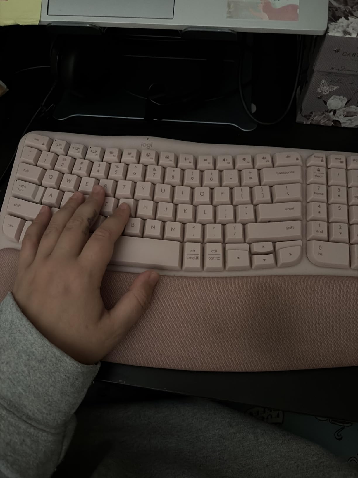 Logitech Wave Keys Ergonomic Wireless Keyboard with Palm Rest - Graphite | For natural typing posture, connects up to 3 devices via Easy-Switch, Bluetooth, Logi Bolt Receiver, Multi-OS, Windows / Mac customer photo 1