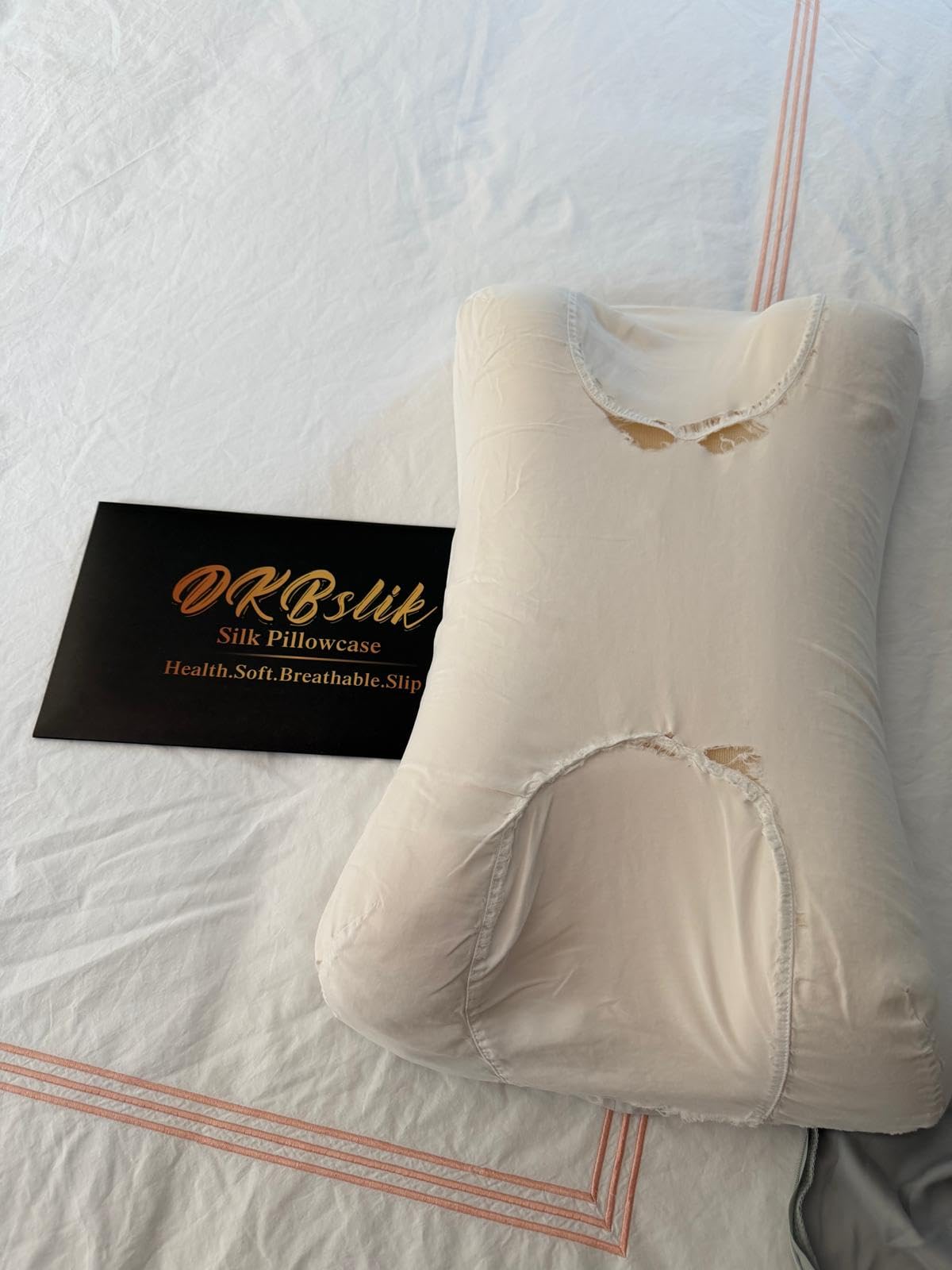 Silk Pillow Cases 2 Pack, Mulberry Silk Pillowcases Standard Set of 2, Health, Smooth, Anti Acne, Beauty Sleep, Both Sides Natural Silk Satin Pillow Cases for Women 2 Pack with Zipper for Gift,White customer photo 2