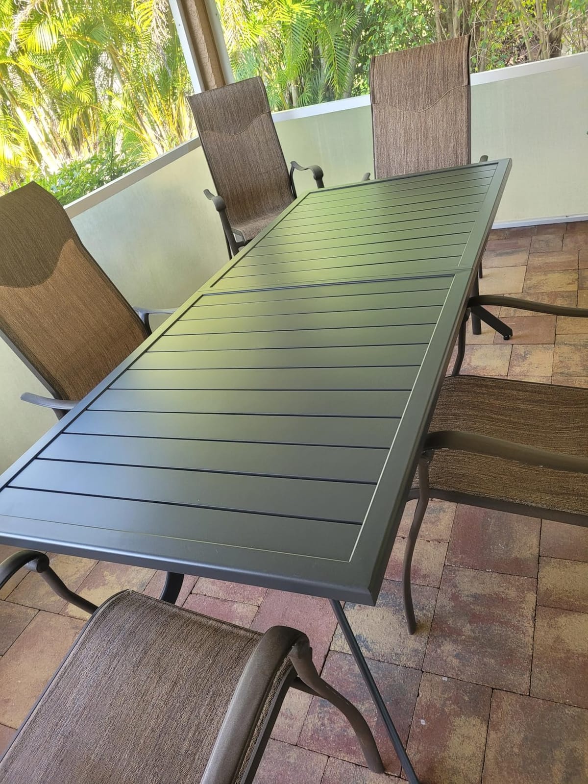 PURPLE LEAF Patio Dining Table for 10, All Aluminum Frame Height Adjustable | Lightweight design moves easily, Adjustable feet level uneven surfaces, Six legs provide stable support, Slatted tabletop customer photo 1