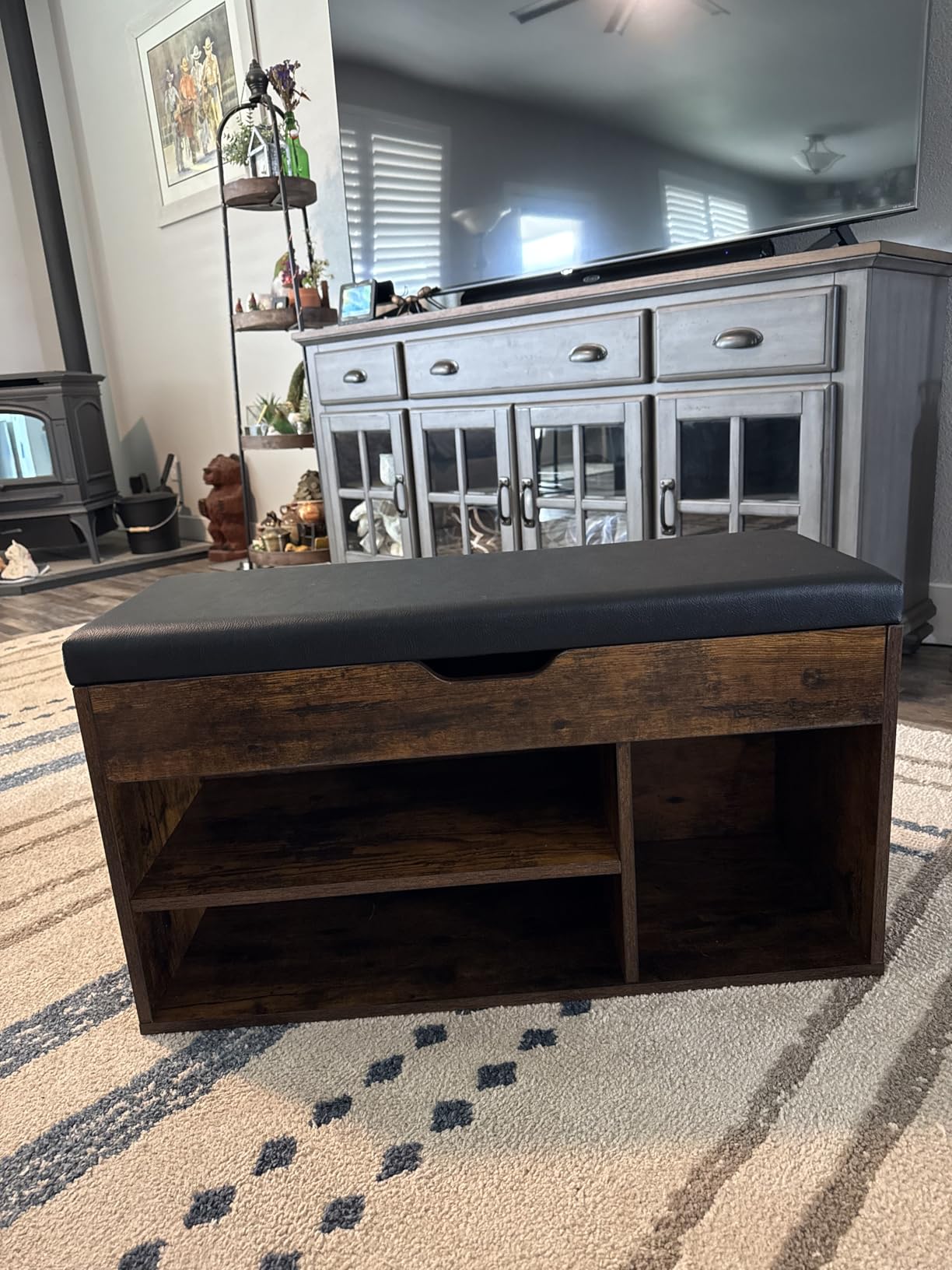 VASAGLE Storage Bench with Cushion, Shoe Bench, 11.8 x 31.5 x 17.3 Inches | Padded Seat, Hidden Storage, Hold up to 300 lb, Entryway, Rustic Brown and Ink Black, CUSTOS Collection ULHS30BX customer photo 1