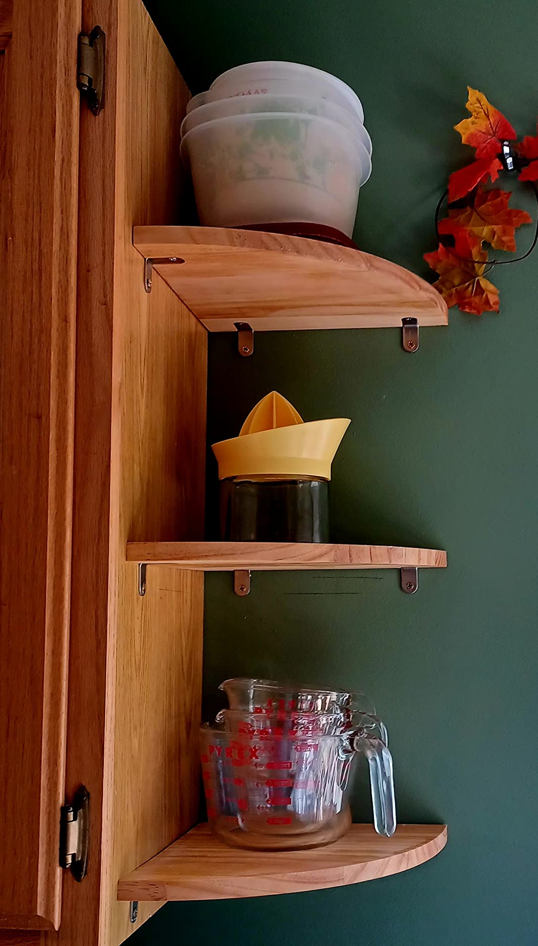Joiishom Wood Corner Wall Shelves Set of 2, Solid Wood Corner Floating Shelves for Wall, Round End Wall Mounted Floating Corner Shelf for Bedroom, Living Room and Kitchen. (Brown-10 inch) customer photo 1