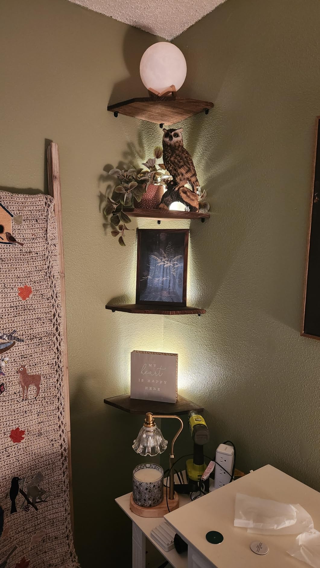 Joiishom Wood Corner Wall Shelves Set of 2, Solid Wood Corner Floating Shelves for Wall, Round End Wall Mounted Floating Corner Shelf for Bedroom, Living Room and Kitchen. (Brown-10 inch) customer photo 2