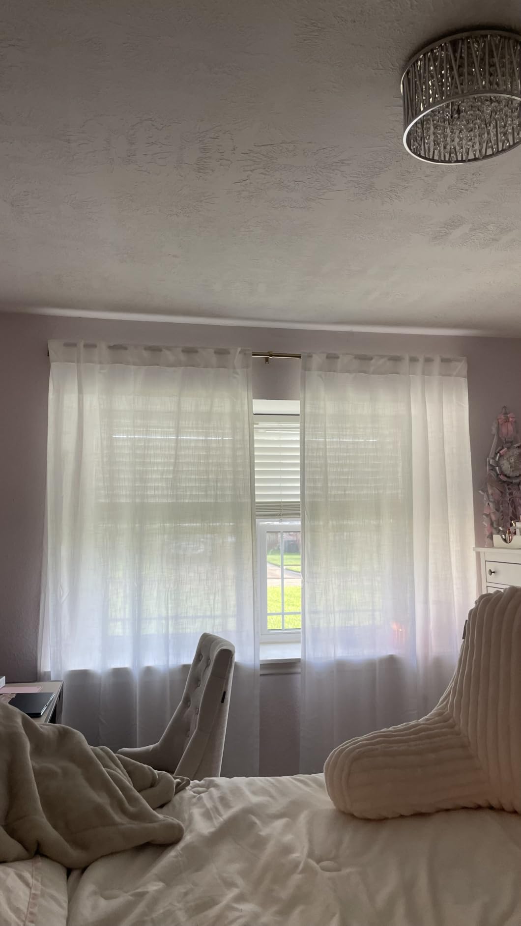 Back Tab Linen Curtains 96 inches Long 2 Panels Set for Living Room Sliding Glass Door Ivory Cream Semi Sheer Curtains Light Filtering Canvas Cloth Linen Drapes 96 inch Floor to Ceiling Length customer photo 1