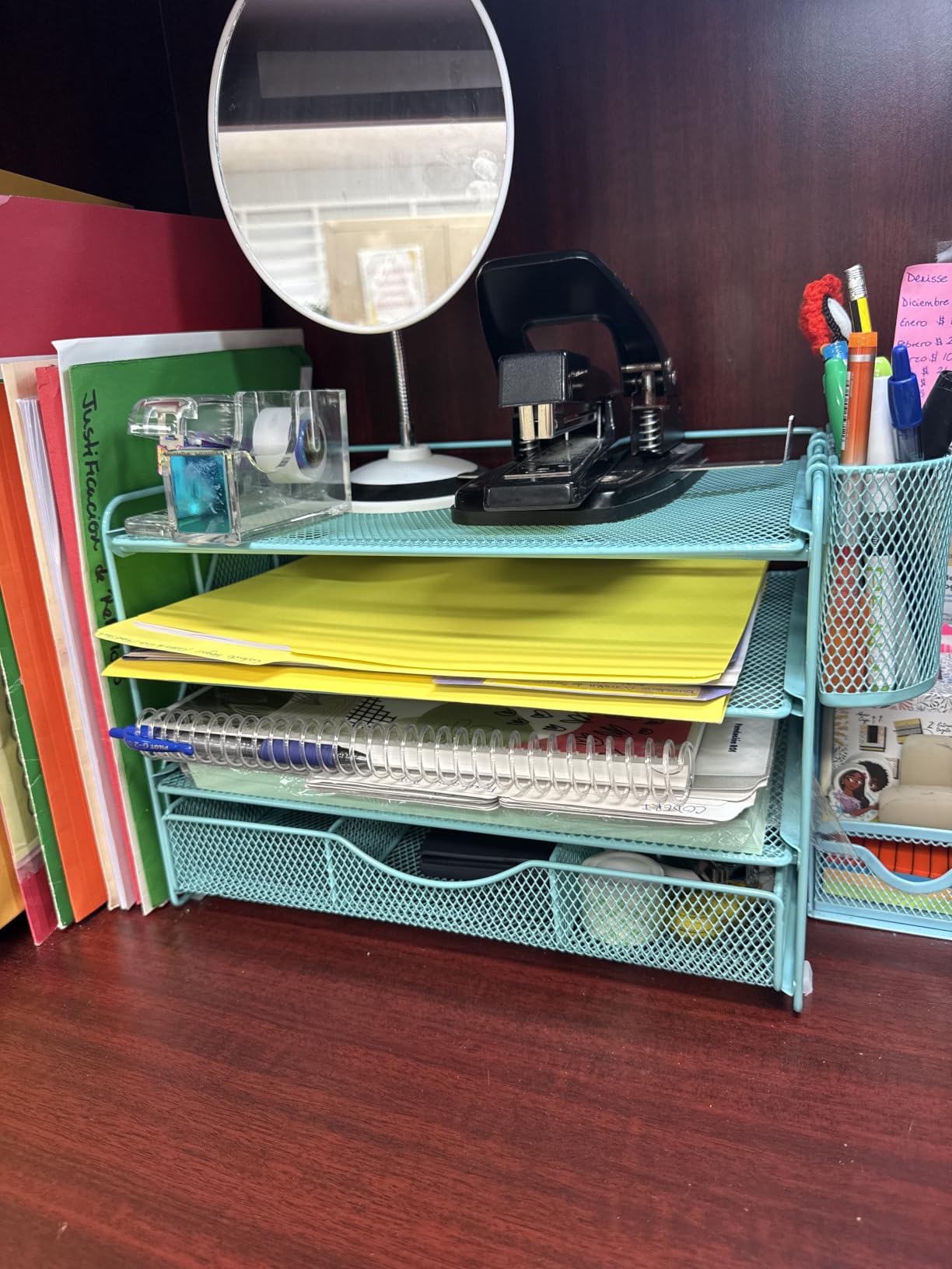 gianotter Desk Organizers and Accessories with File Holder, 4-Tier Desk Accessories & Workspace Organizers with Drawer and 2 Pen Holder, Paper Organizer for Office Supplies (Rose Gold) customer photo 2