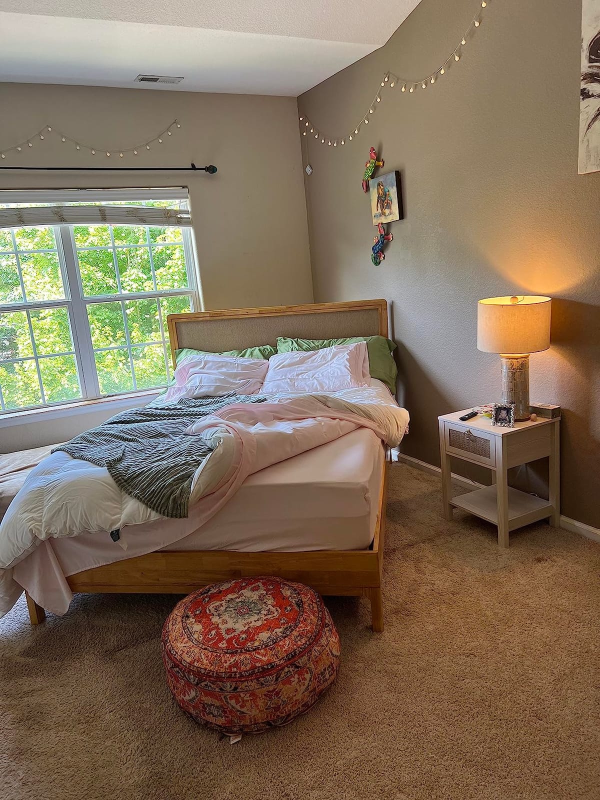 Bme Nipe King 14 Inch Bohemian Bed Frame with Adjustable Wicker Headboard - Rustic & Vintage Style with Acacia Wood - No Box Spring Needed - Easy Assembly - Walnut customer photo 2