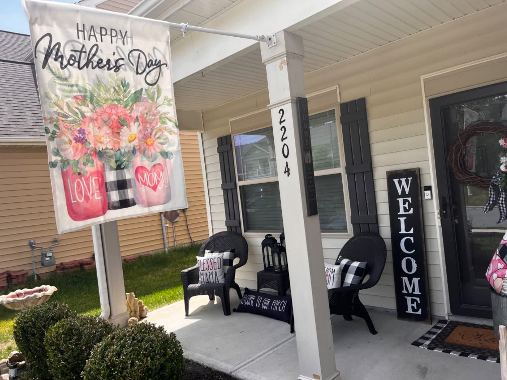 CROWNED BEAUTY Summer Sunflower House Flag Mason Jar Double Sided 28x40 Inches Large Burlap Seasonal Welcome Yard Porch Decoration for Outside customer photo 2