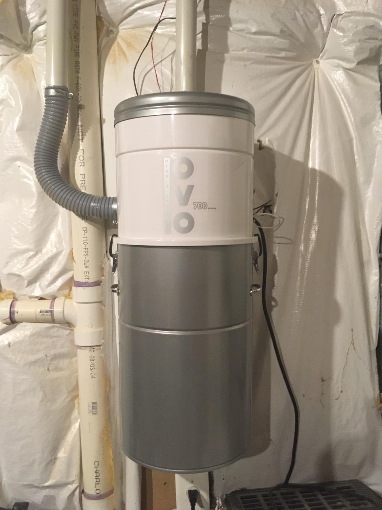 OVO 700 Airwatts Heavy Duty Central Vacuum System, Hybrid Filtration, 35L / 9.25Gal Bottom Load Dust Bin customer photo 2