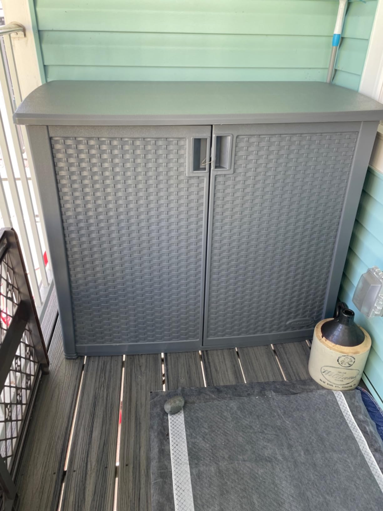 Suncast Lockable Outdoor Cabinet Storage for Patio, Garden and Backyard, 97 Gal, Cool Gray customer photo 2