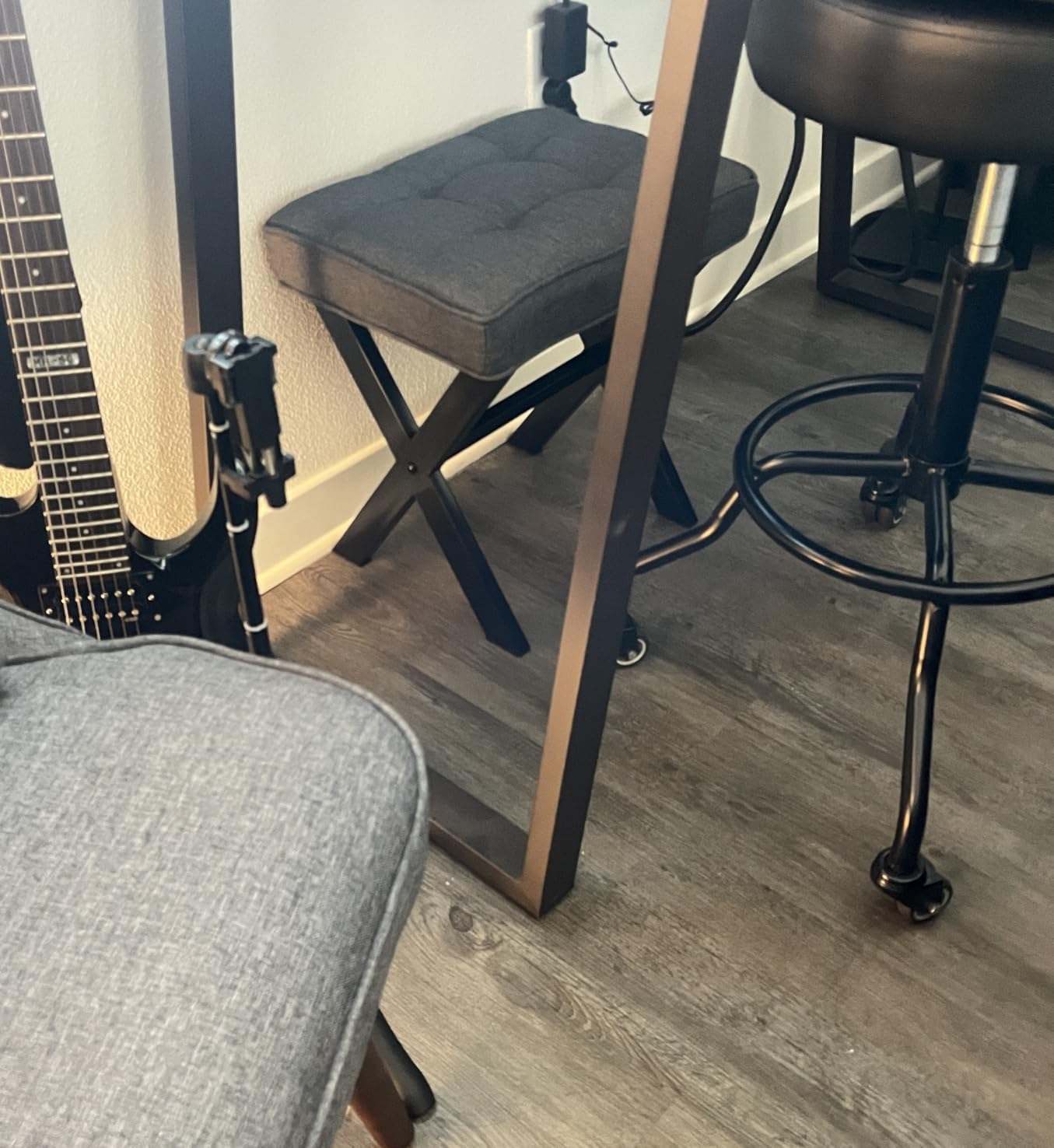 LUE BONA Square Linen Makeup Stool, Metal X Legs, Small Ottoman Stool Chair for Vanity, Modern Padded Seat Foot Rest for Makeup Room, Bathroom customer photo 1