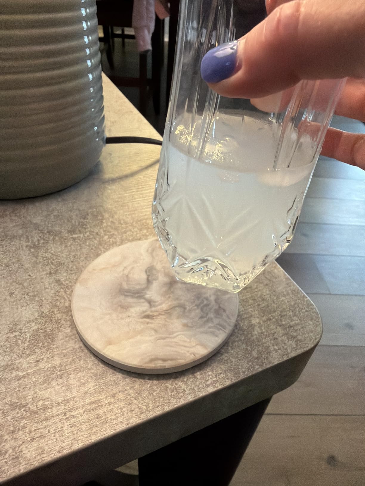 Set of 6 Abstract Blue Marble Coasters with Holder, Absorbent Ceramic Coasters for Drinks, Coasters with Cork Backing for Table Protection, Housewarming Gifts for New Home customer photo 1
