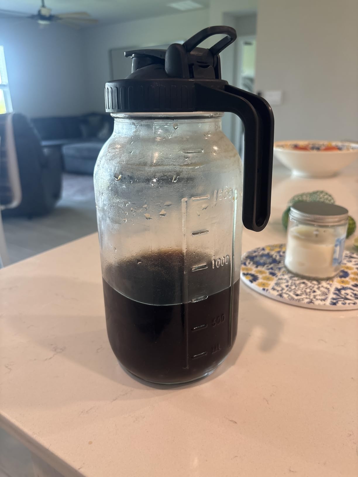 Cold Brew Mason Coffee Maker - 64oz Iced Coffee Pitcher with Stainless Steel Mixing Spoon & Super Dense Filter 3 Steps Finish Cold Brew Coffee, Classic BPA Free Sturdy Mason jar Pitcher Easy to Clean customer photo 2