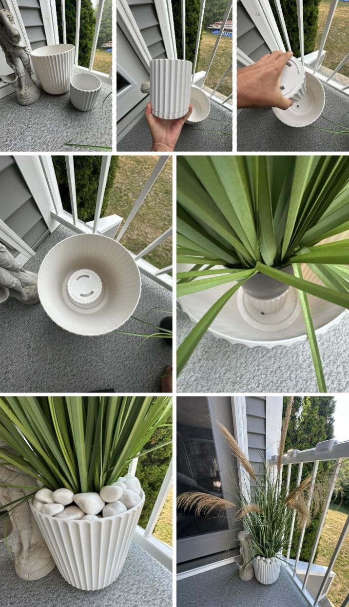Veradek Mason Series Demi Planter - Large Round Planter for Indoor or Outdoor Patio/Balcony, Made from Plastic & Concrete with Drainage Holes, Modern Décor for Flowers, Trees, Tall Plants customer photo 1