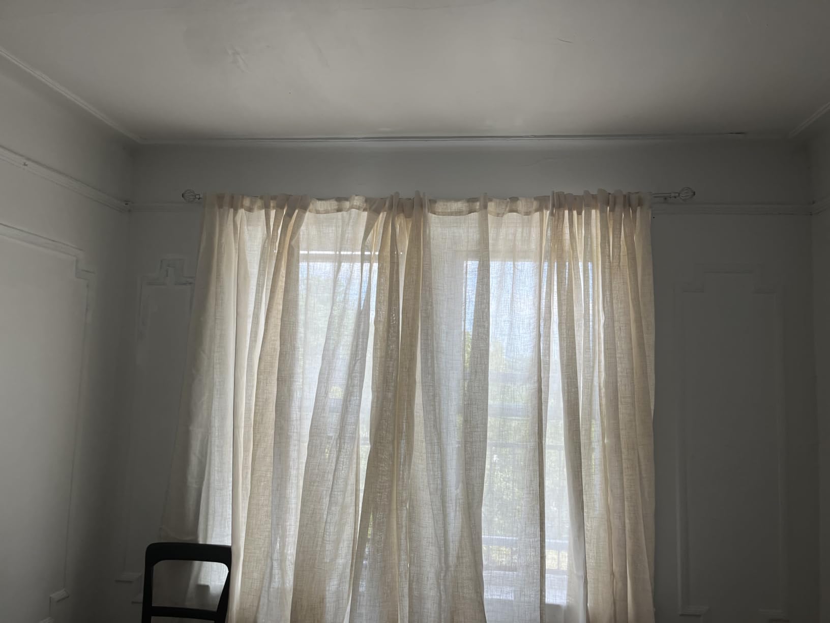 MYSKY HOME Linen Curtains for Living Room, Natural Semi Sheer Curtains & Drapes 84 inches Length 2 Panels Set Farmhouse Country Boho Style Back Tab Draperies for Sliding Glass Door, 50