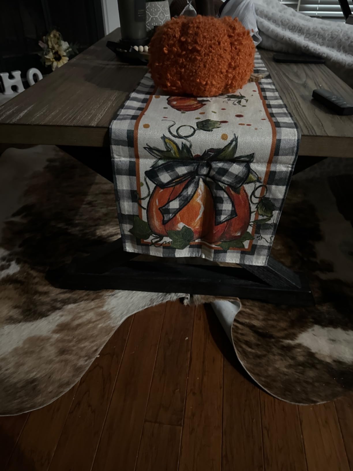 Artoid Mode 210 GSM Fall Table Runner Home Party Decor 13x72 Inch | Pumpkin Bow Buffalo Plaid, Seasonal Kitchen Dining Table Decoration customer photo 1