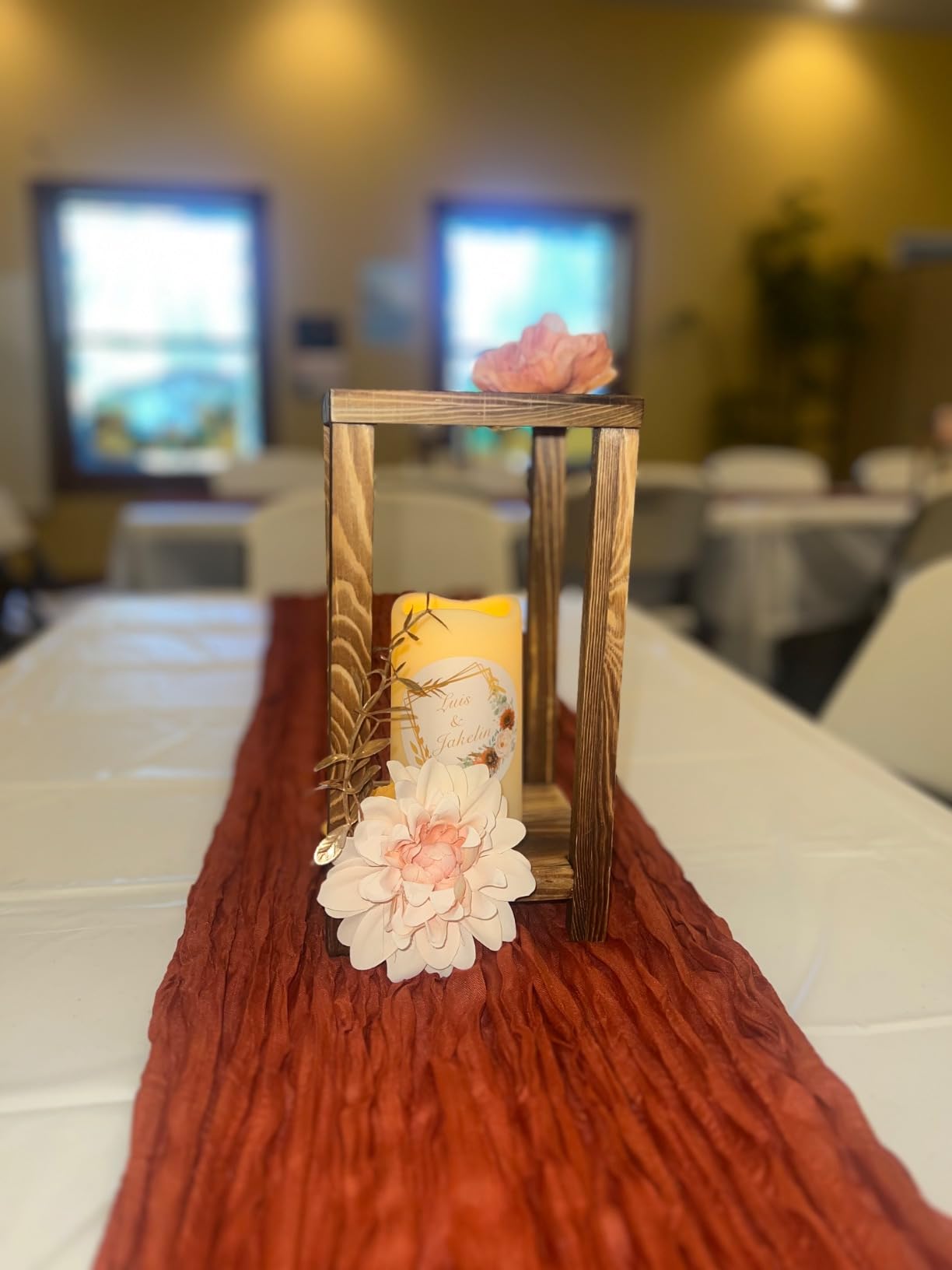 Huquary 16 Pcs Wooden Wedding Lantern Centerpiece Includes 8 Rustic Wooden Lantern Centerpiece and 8 Flameless Candle Holder for Farmhouse Rustic Table Decorations Party Gift(Brown) customer photo 2