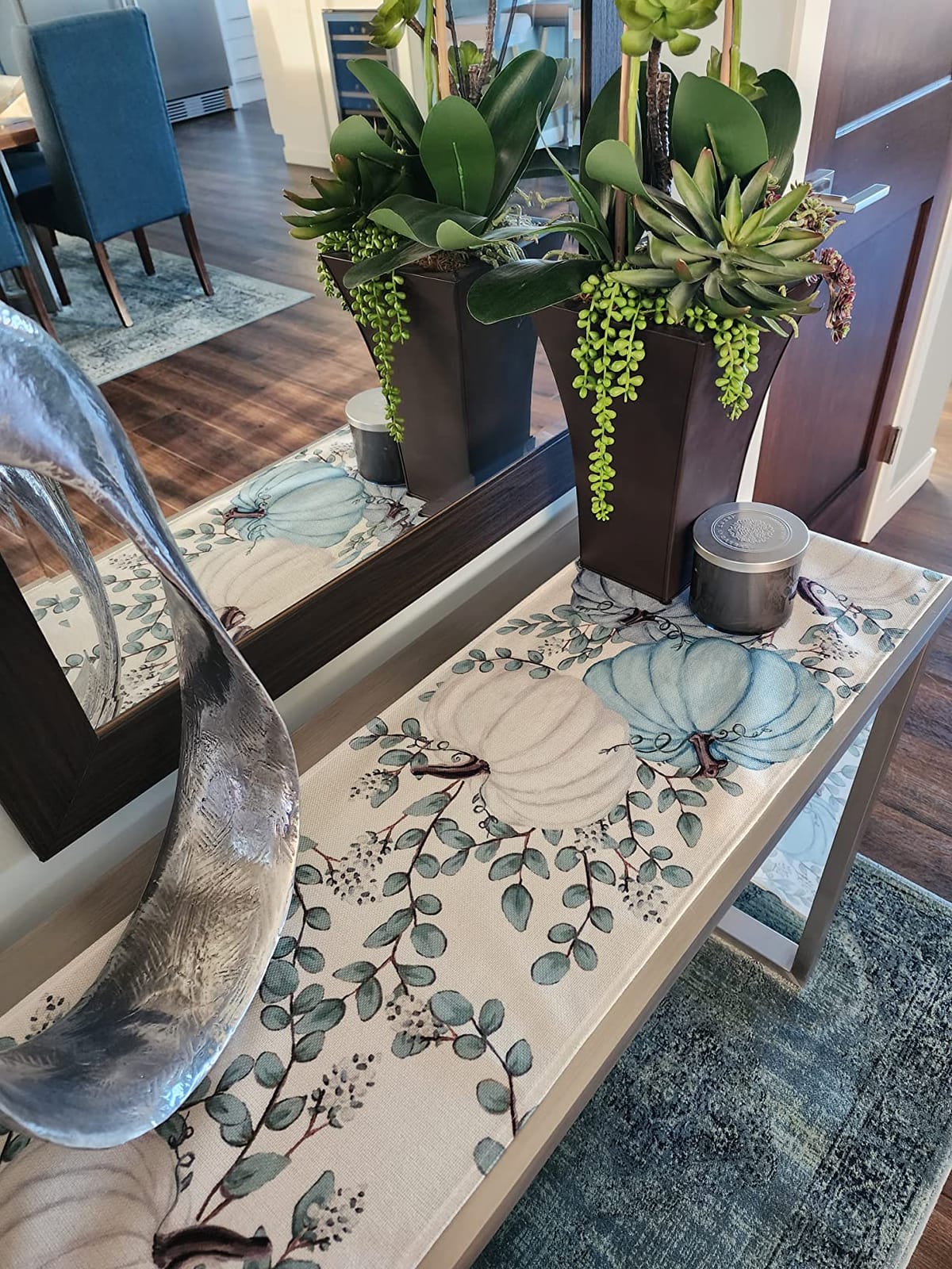 Artoid Mode 210 GSM Fall Table Runner Home Party Decor 13x72 Inch | Orange Pumpkins Eucalyptus Leaves, Seasonal Kitchen Dining Table Decoration customer photo 1