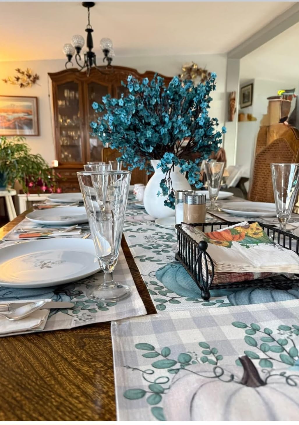 Artoid Mode 210 GSM Fall Table Runner Home Party Decor 13x72 Inch | Orange Pumpkins Eucalyptus Leaves, Seasonal Kitchen Dining Table Decoration customer photo 2