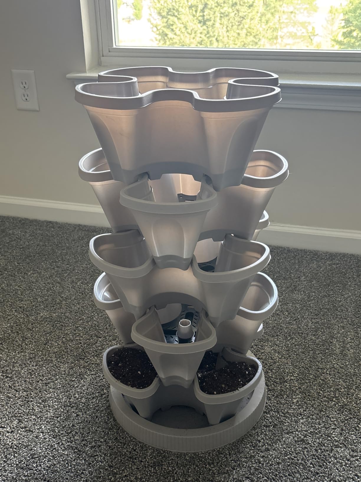 GameXcel Vertical Planter Tower - 5 Tier Stackable Garden Planters with Wheels and Tools Plant Pots for Strawberry Herb Flower and Vegetable Indoor Outdoor Use Dark Gray customer photo 1