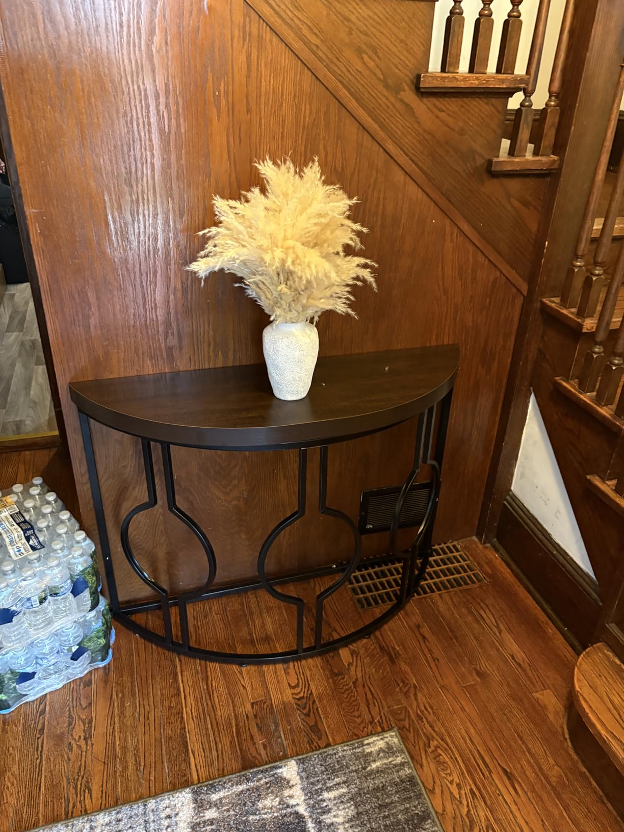 LITTLE TREE 43 Inch Half Moon Console Table for Entryway Industrial Semi Circle Sofa Table Wood Accent Table for Living Room, Hallway, Foyer, Entrance, Rustic Brown customer photo 2