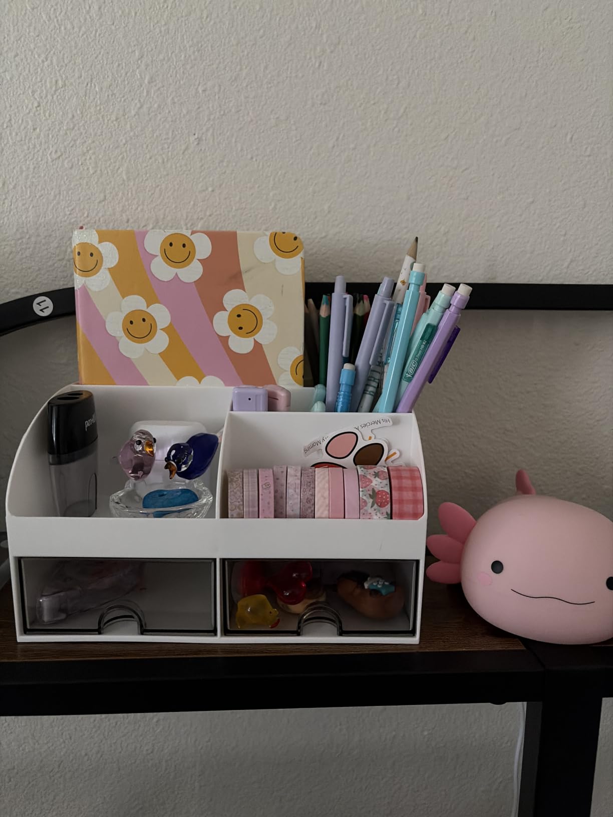 COMFYROOM Desk Organizer with 6 Compartments and 2 Drawers, Plastic Makeup Organizer, Pen Holder for Desktop Storage, Desk Organization for School, Home, Office Supplies (White) customer photo 2