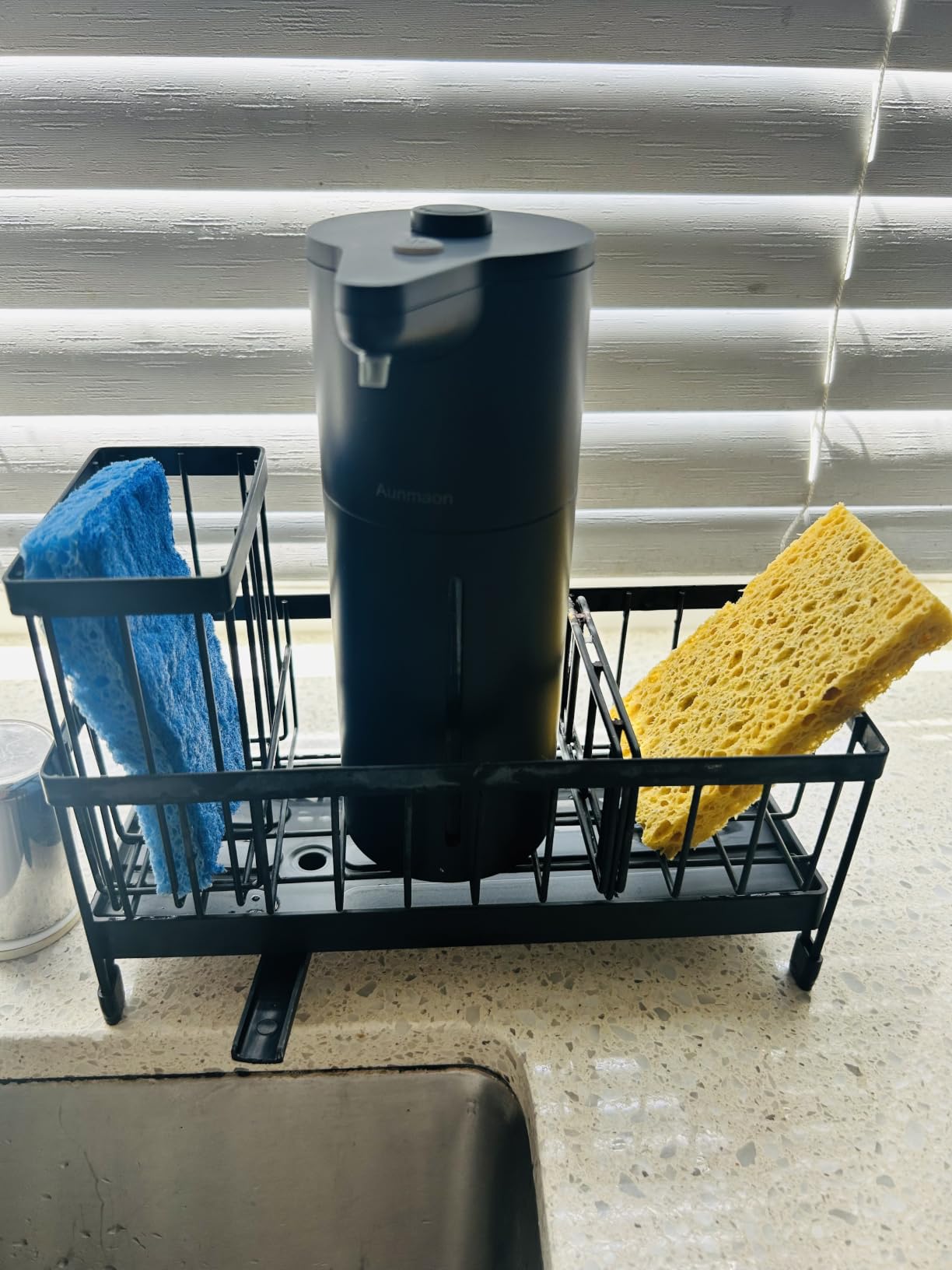 Cisily Sponge Holder for Kitchen Sink, Sink Organizer with Brush Holder | Kitchen Countertop Organizers and Storage Essentials, Rustproof 304 Stainless Steel (Black, 9.25