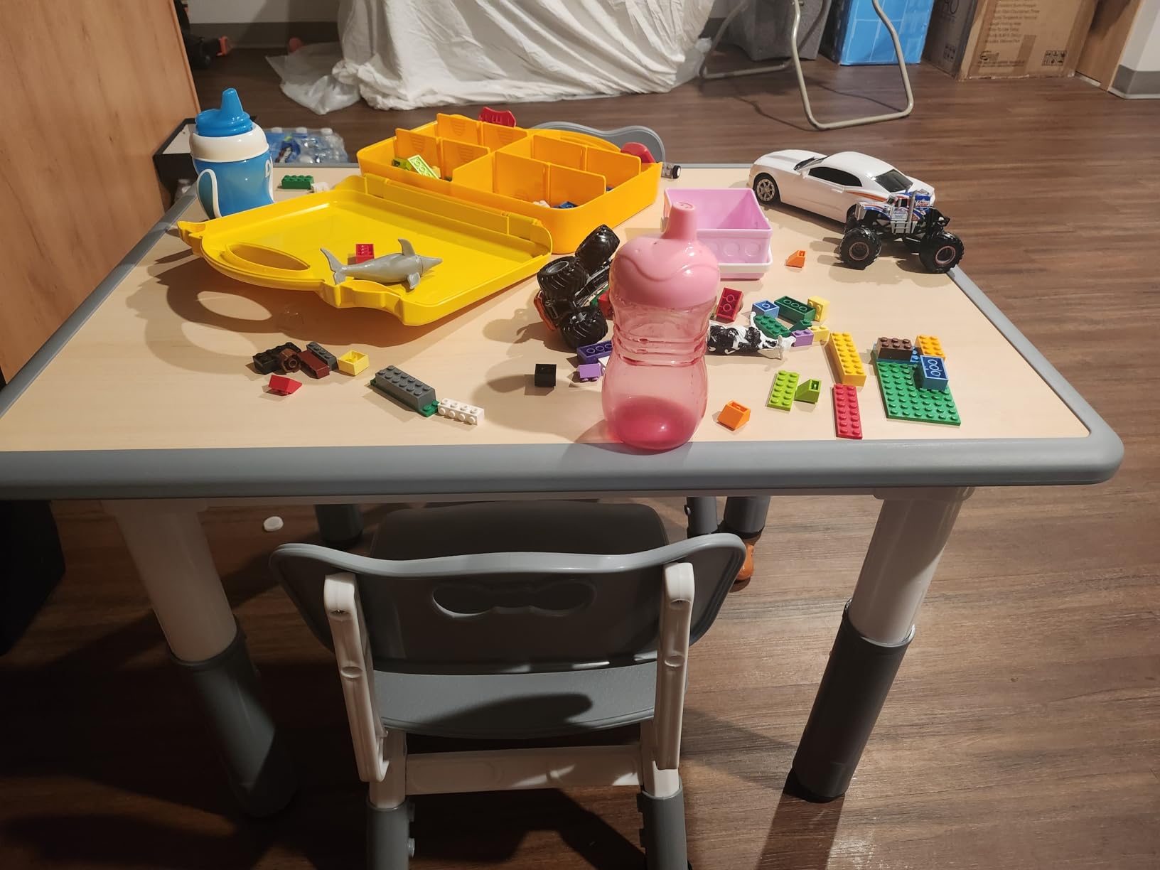 UNICOO Kids Table and Chairs Set, Height Adjustable Toddler Activity Table with 2 Chairs, Plastic Study Desk for Drawing, Crafts, Reading, Snack Time and Playroom, Ages 2-10 customer photo 2