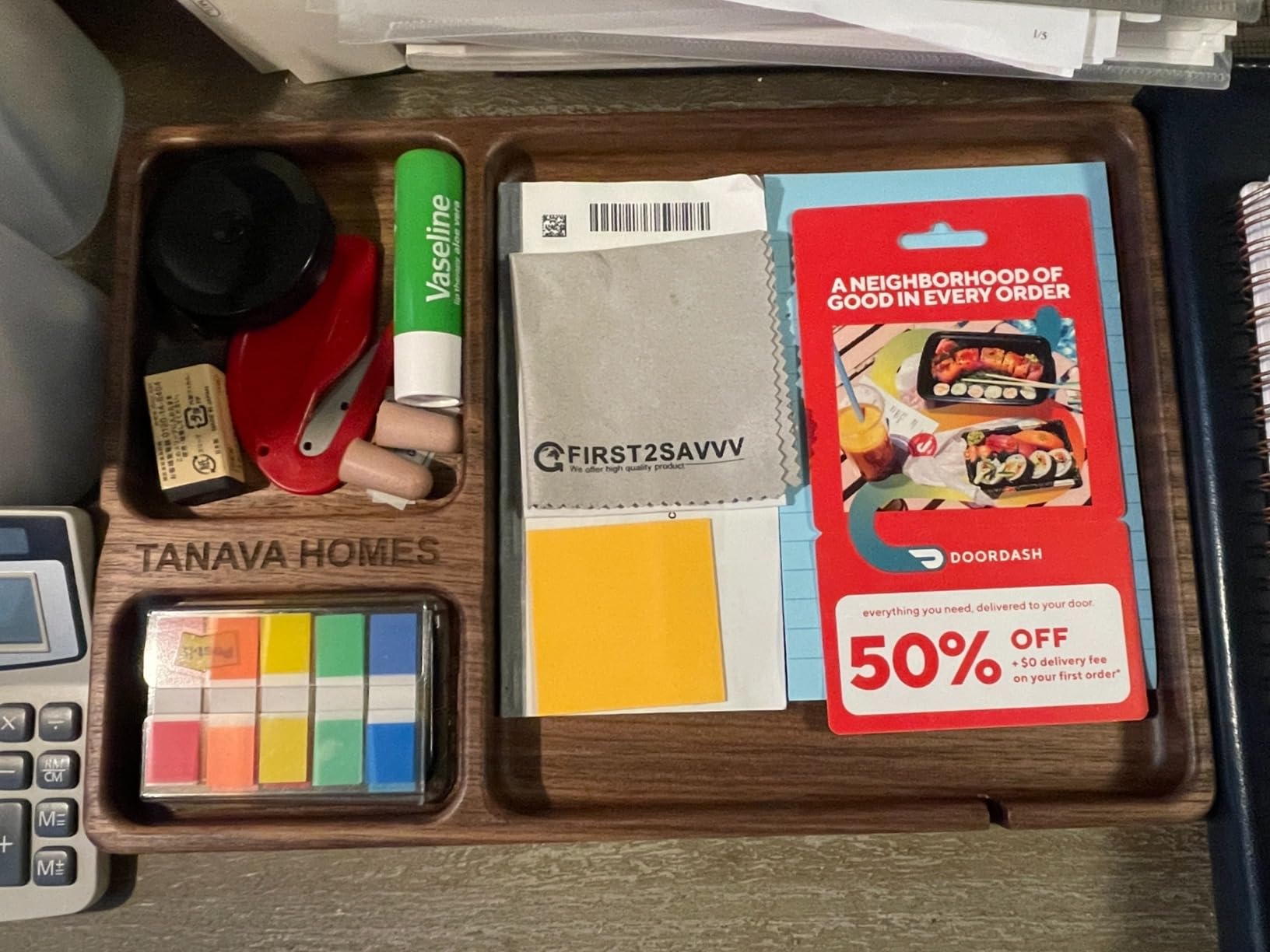 SEEDWAVE Walnut Wooden Valet Tray - Bedside Table Organizer for Men Dad, Edc Catch All Tray with Cable Slot (11.4 x 7.9 x 0.8 Inch) customer photo 1