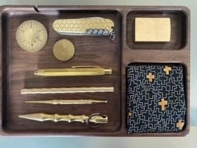 SEEDWAVE Walnut Wooden Valet Tray - Bedside Table Organizer for Men Dad, Edc Catch All Tray with Cable Slot (11.4 x 7.9 x 0.8 Inch) customer photo 2
