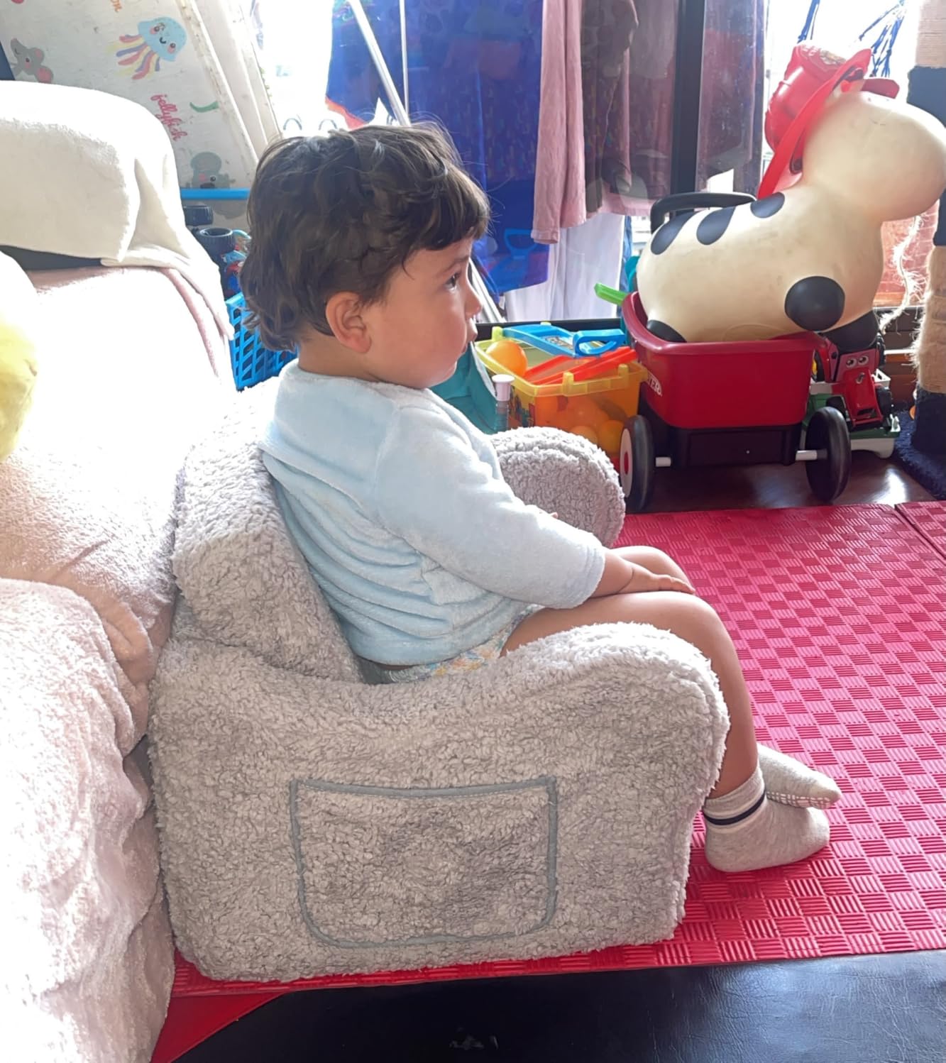 MOMCAYWEX Kids Sofa, 2-in-1 Toddler Couch Chair, Sherpa, Grey | Fold-Out Sofa Furniture, Removable Washable Soft Cover, Lightweight, Reading Playing Comfy Convertible Chair, Boys Girls customer photo 2