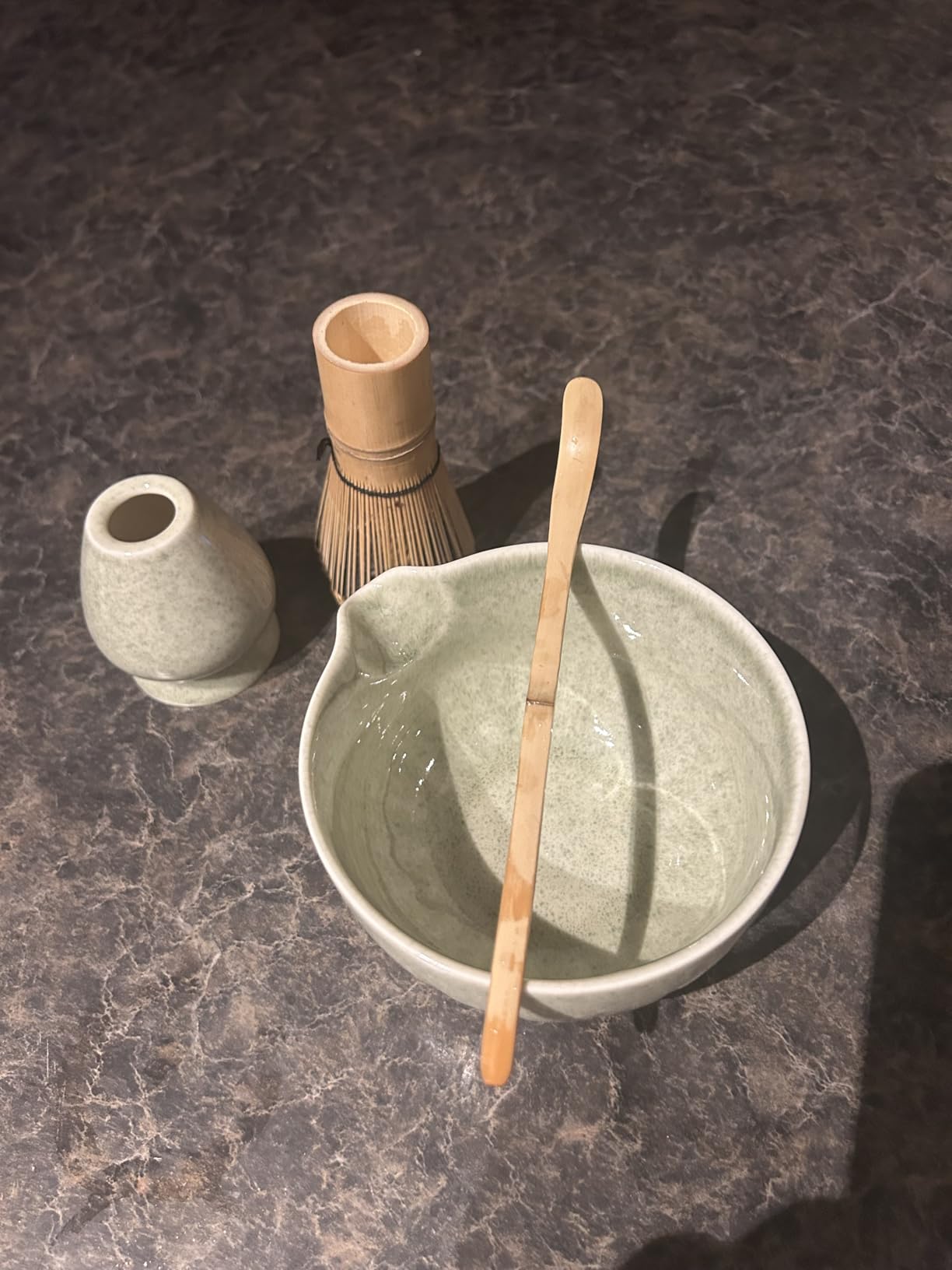 TANG PIN Matcha Set - Match Bowl and Whisk, 15 OZ Matcha Whisk Set | Matcha Scoop | Matcha Whisk Stand (Chasen Holder) - 5pc Perfect Matcha Kit for Matcha Tea Ceremony (Mottled Green) customer photo 2