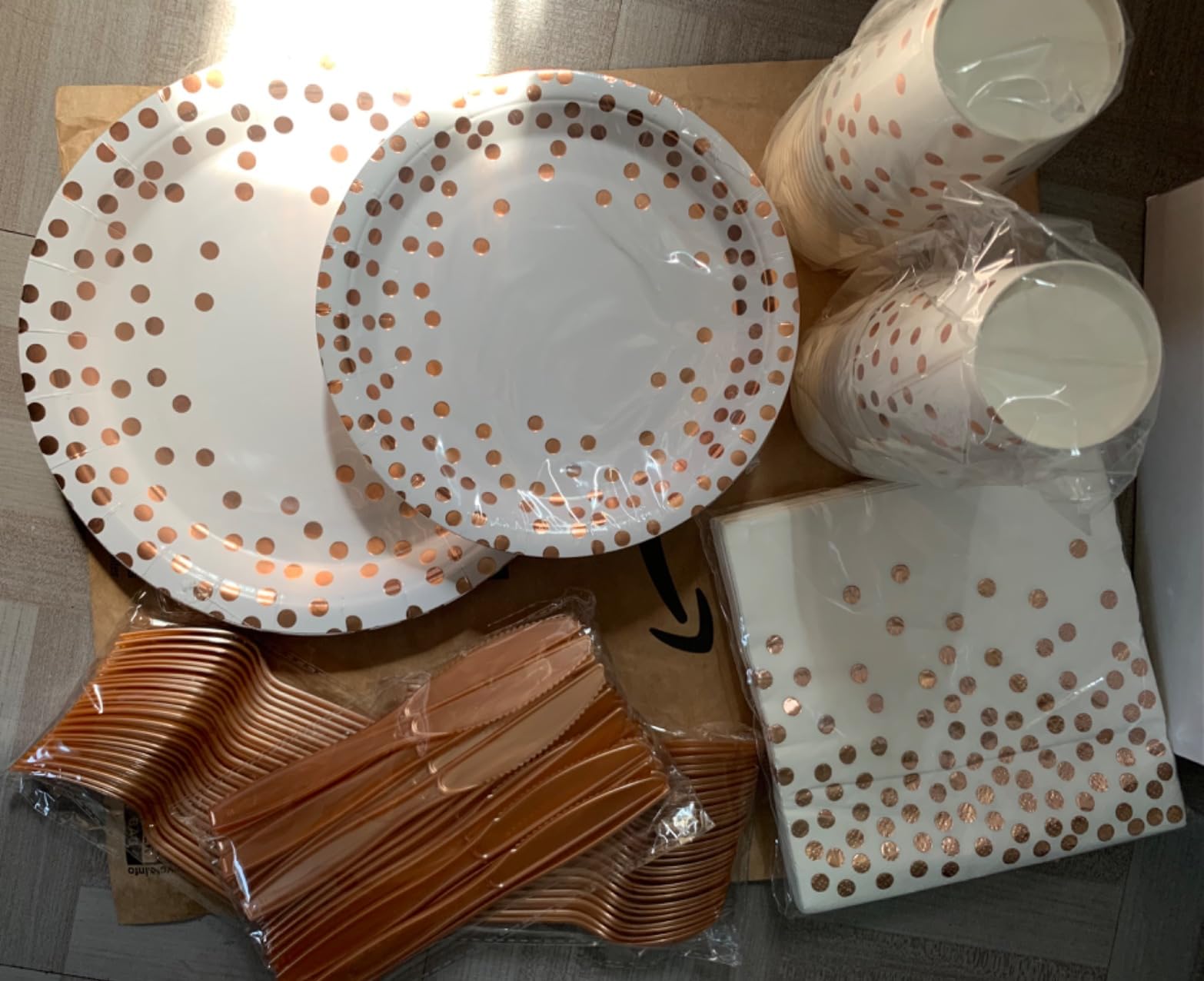 Lzerking Party Supplies Set - 210 Pieces of White and Gold Dot Paper Plates | Cups, Napkins, and Heavy Duty Silverware for 30 Guests for Birthdays, Graduation, Wedding, Festivals customer photo 2