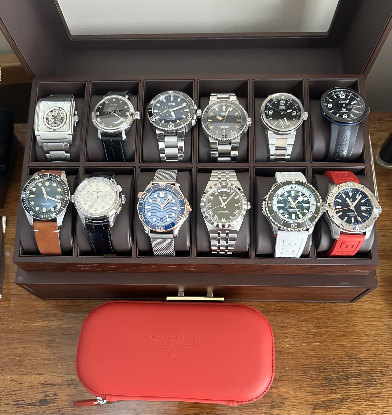 KAMIER High End Watch Box for Men, 12 Slot Wooden Watch Case With Drawer, 2-Layer Watch Holder for Jewelry and Watch Storage, Ideal Gift (With Gift Box) customer photo 1