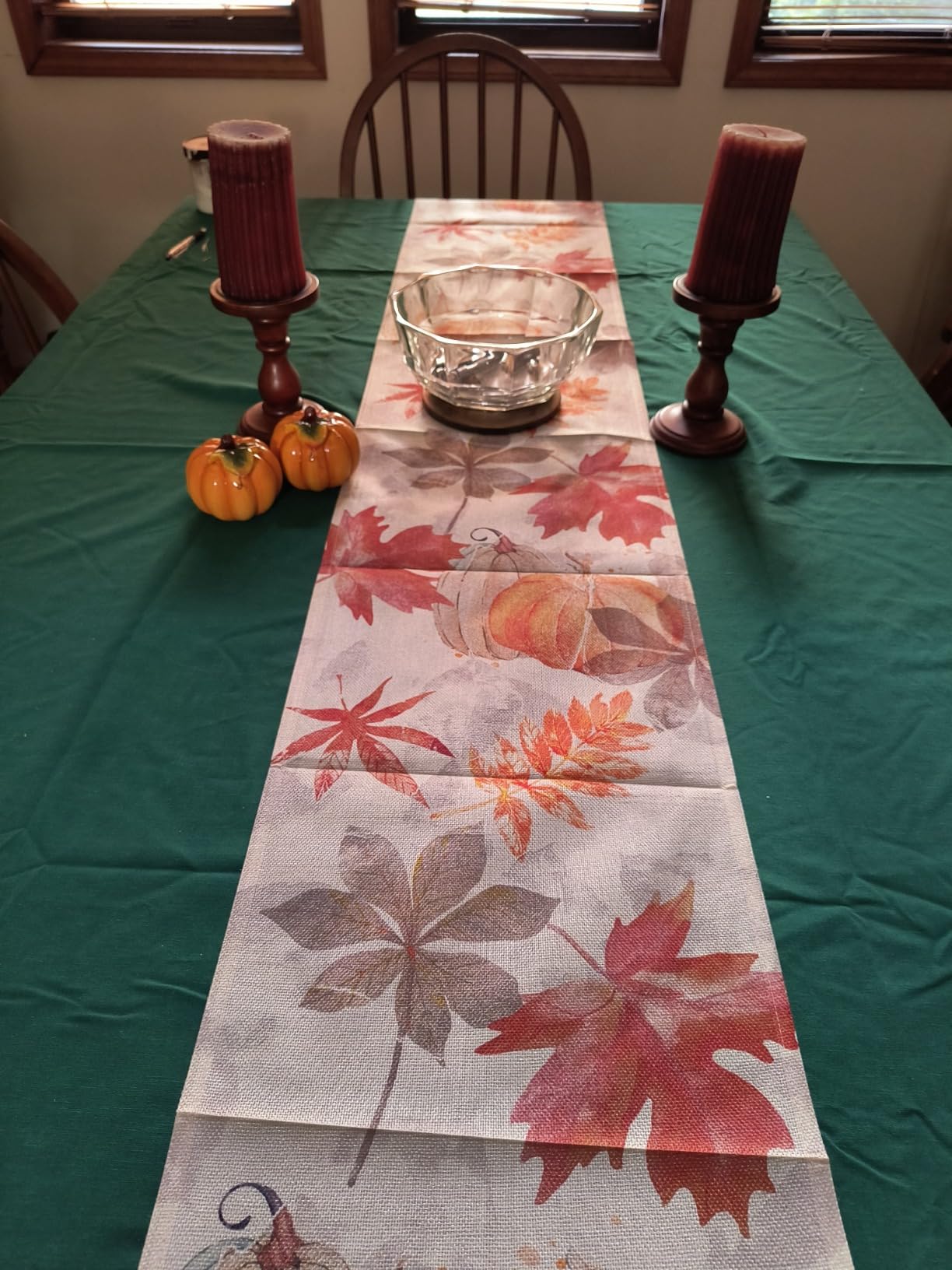 Fall Table Runner Pumpkin Maple Leaf Watercolor Vintage Table Runners Seasonal Autumn Thanksgiving Harvest Home Kitchen Dining Party Decorations 13x72 Inch customer photo 1