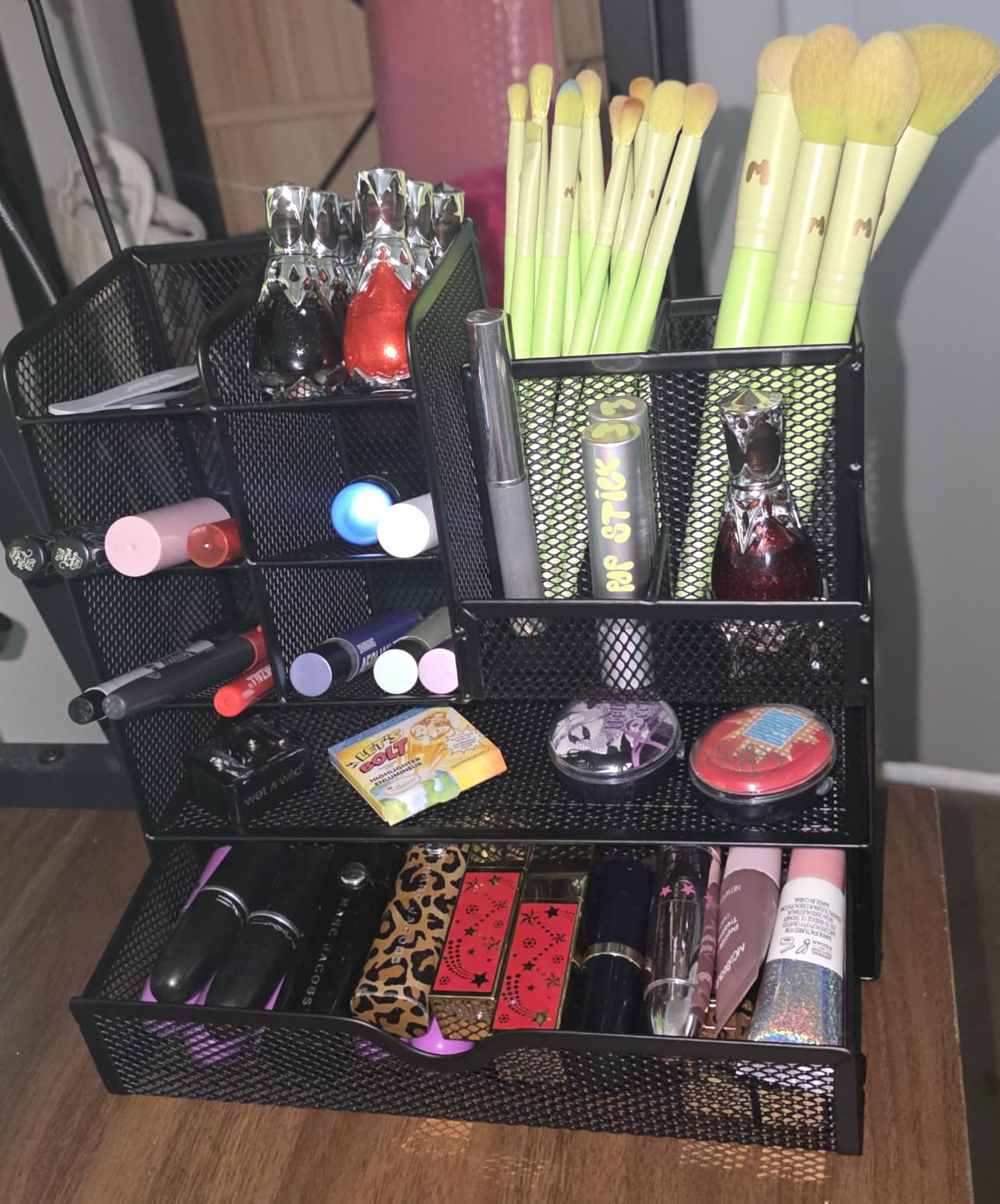 Marbrasse Mesh Pen Holder for Desk, Multi-Functional Pencil Organizer with Drawer, Desk Organizers and Accessories for Office Art Supplies (Black) customer photo 2