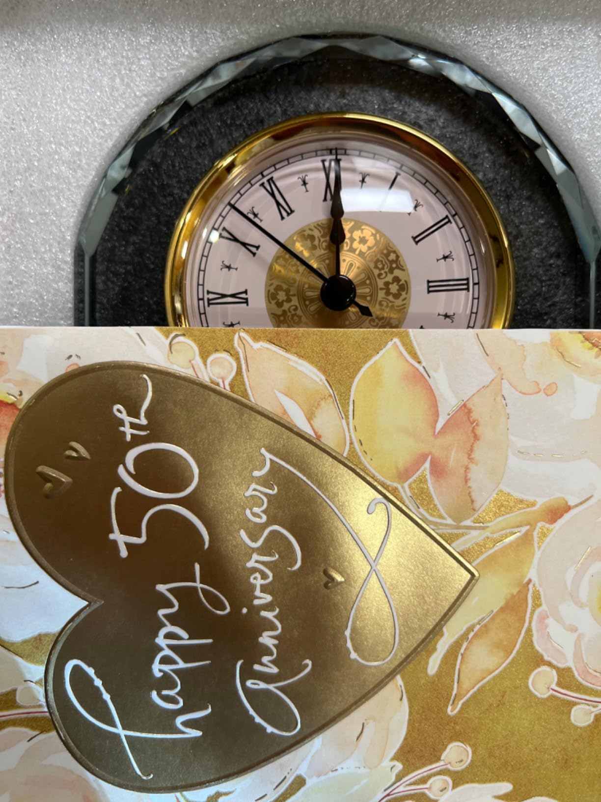 YWHL 50th Wedding Anniversary Quartz Clock Gifts for Parents, 50 Years Golden for Couple, Happy 50th Anniversary Decoration Gift for Her Him customer photo 2