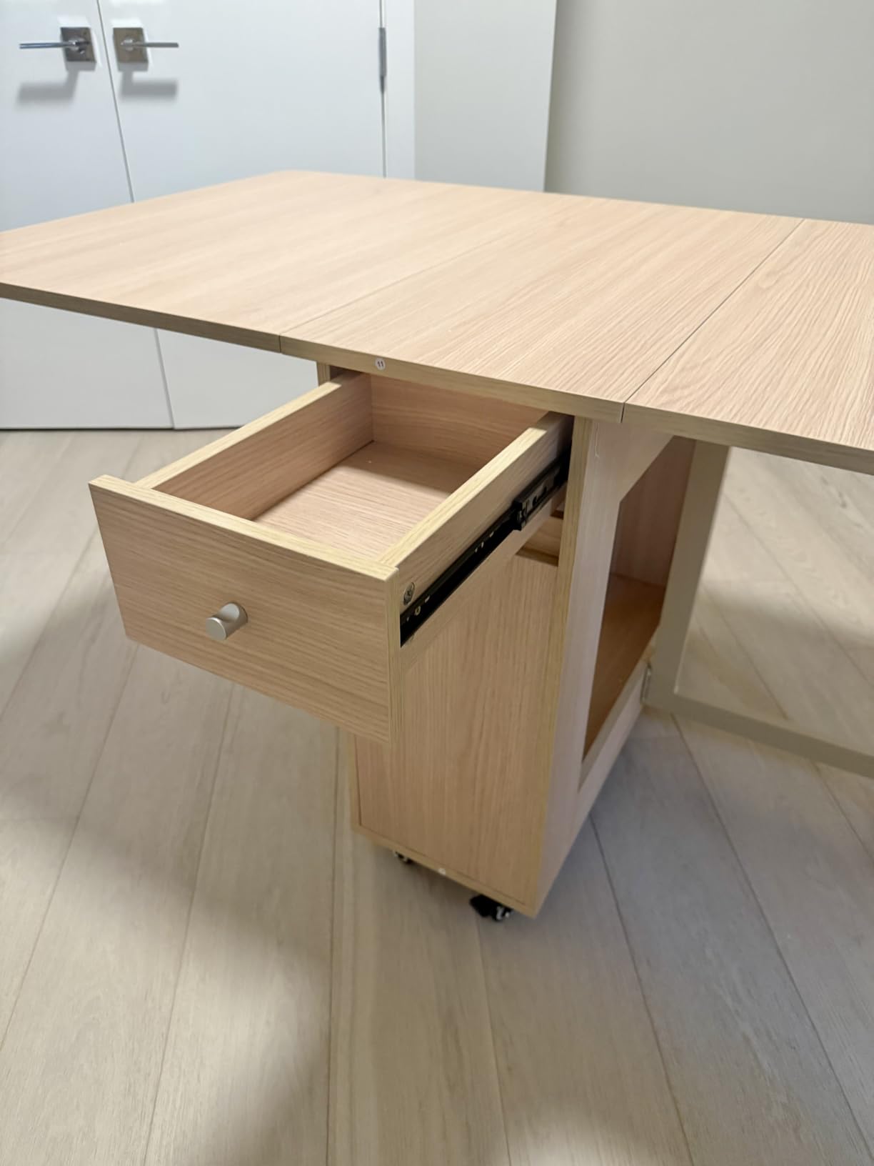 COMUHOME Drop Leaf Folding Dining Table with Storage, Wheels, Space Saving | Foldable Design, 18mm Thick Plywood, 300 lbs Capacity, Locking Wheels, Farmhouse Style, for Living Room Kitchen Small Spaces customer photo 2