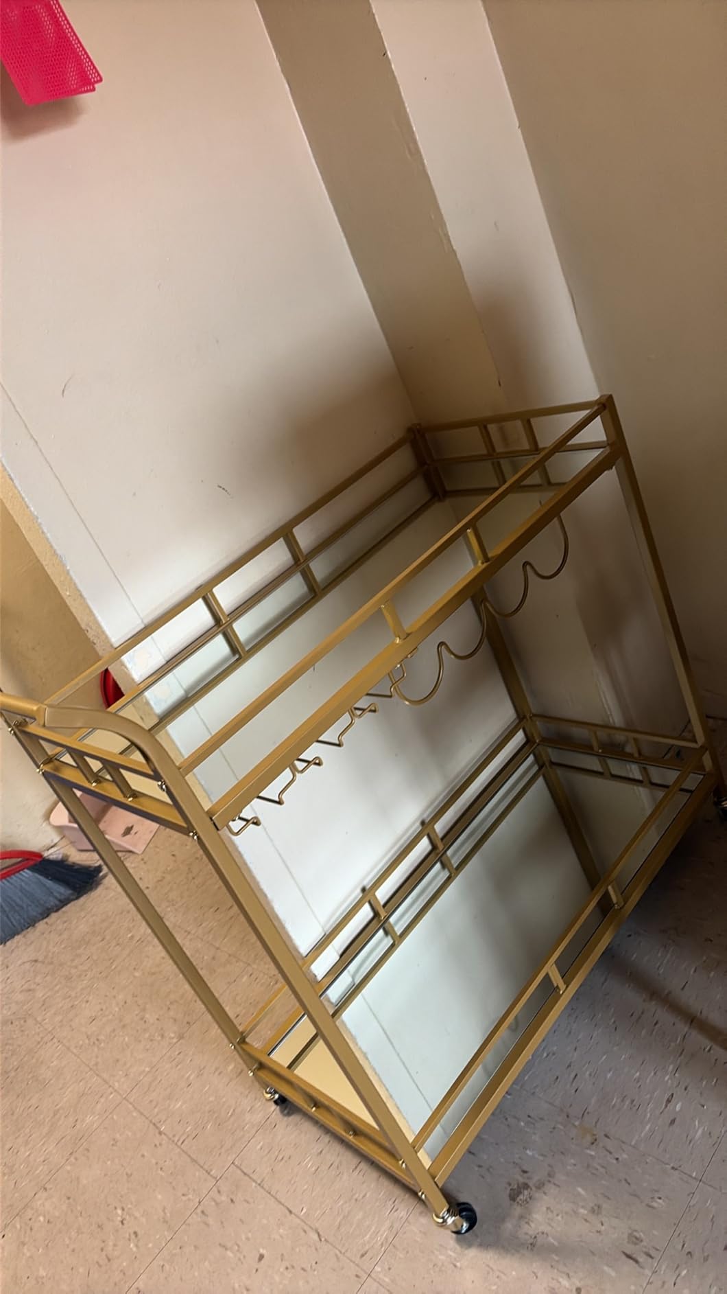 VASAGLE Bar Cart Gold, Home Bar Serving Cart, Wine Cart with 2 Mirrored Shelves, Wine Holders, Glass Holders, for Kitchen, Dining Room, Gold ULRC092A62 customer photo 1