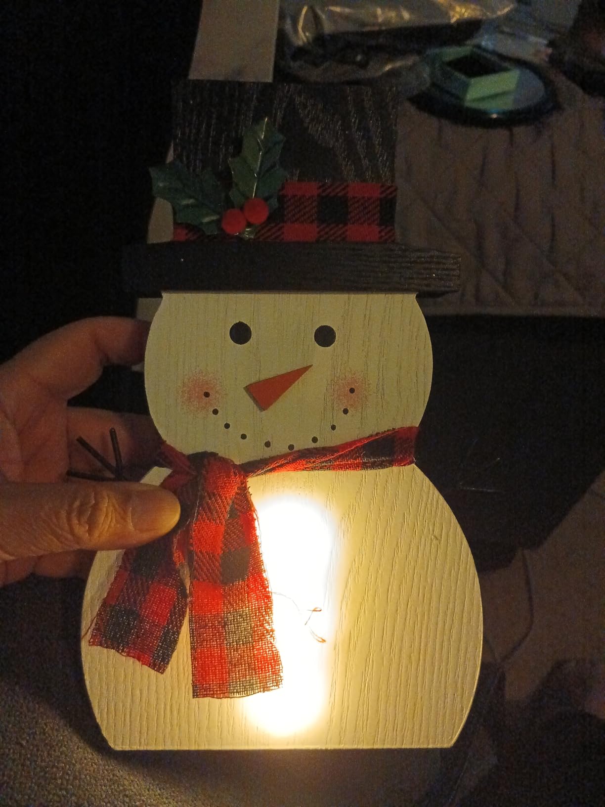 Christmas Decorations for Home LED Lighted Snowman Decor with Timer Farmhouse Merry Christmas Sign Wooden Rustic Red Plaid Scarf Tabletop Xmas Holiday Signs Party Indoor Room customer photo 1