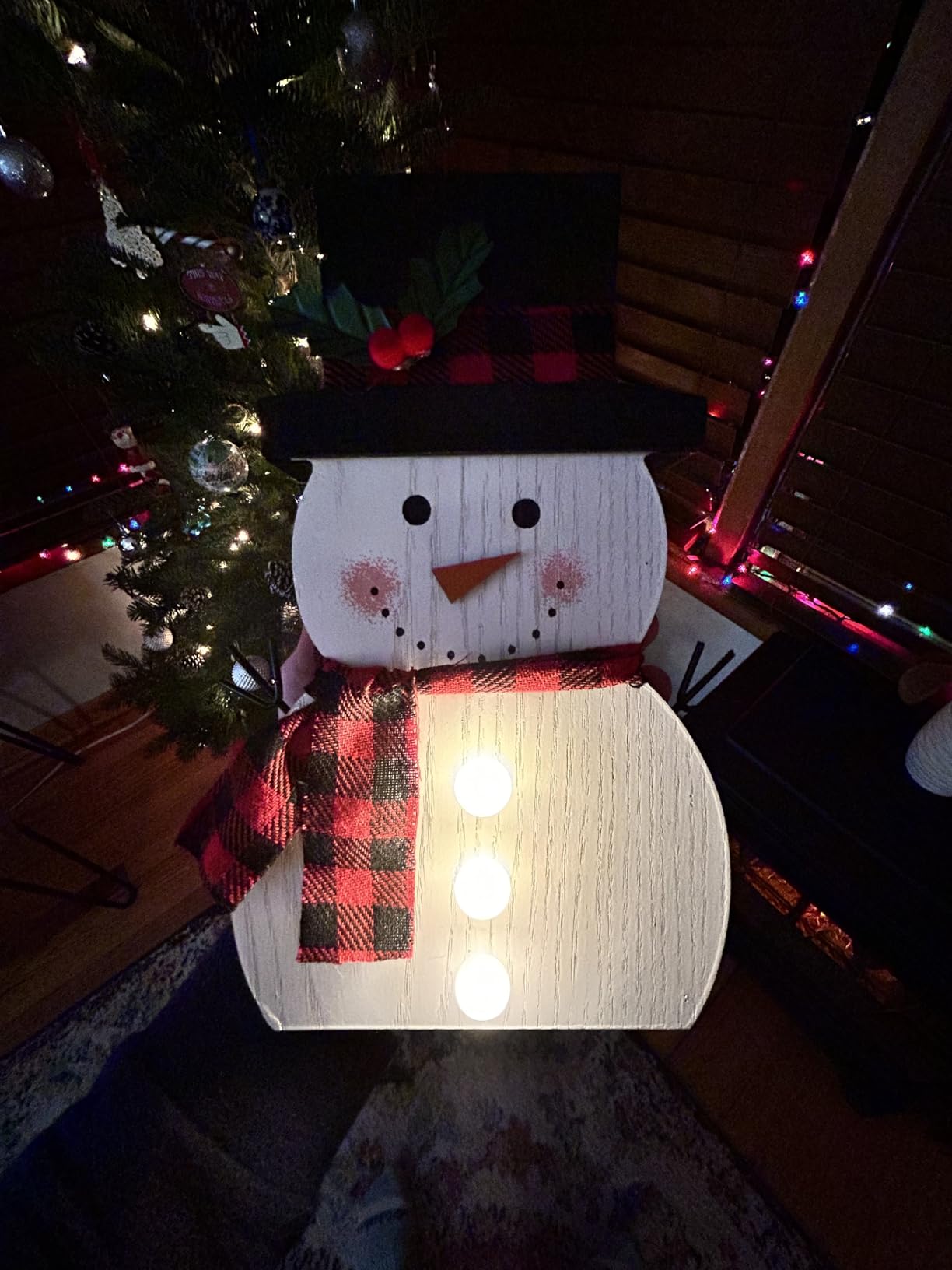 Christmas Decorations for Home LED Lighted Snowman Decor with Timer Farmhouse Merry Christmas Sign Wooden Rustic Red Plaid Scarf Tabletop Xmas Holiday Signs Party Indoor Room customer photo 2