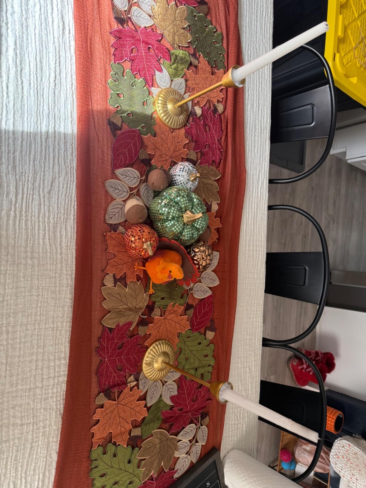 KEVA Fall Table Runner 72inches Long, Harvest Embroidered Thanksgiving Autumn Maple Leaves Table Runner 13x72 inch for Thanksgiving Kitchen Fall Table Decoration customer photo 2