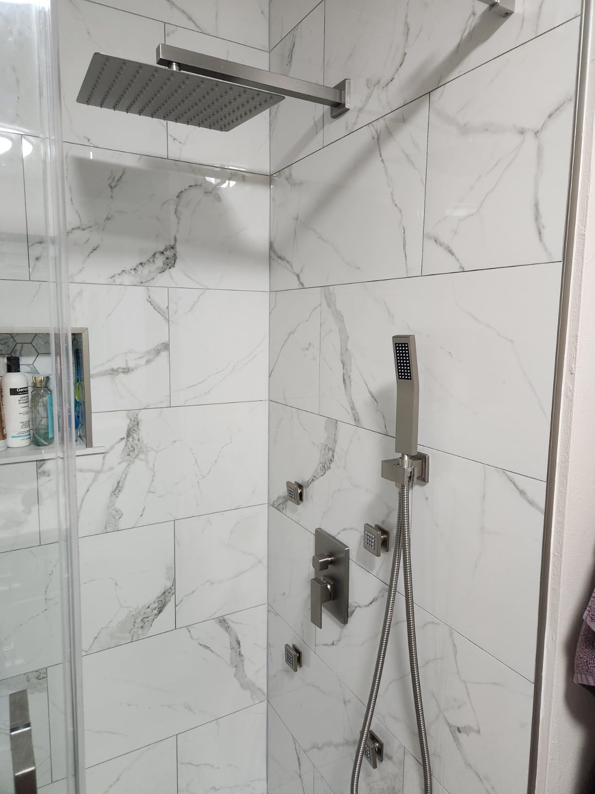 Full Body Rain Shower System with 4 Body Shower Jets & 12'' Wall Mount Rainfall Shower Head & Handheld, DASAN Multi Shower Head System Brushed Gold Rain Shower Faucets sets Combo with Rough-in Valve customer photo 2