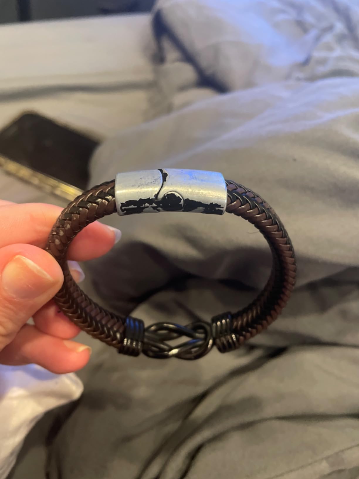 Knot Bracelet Gifts for Men, Leather Stainless Steel Knot Mens Bracelet | Christmas Stocking Stuffers Anniversary Valentines Fathers Day Birthday Gifts for Men Him Lettering Love You Forever Jewelry customer photo 2