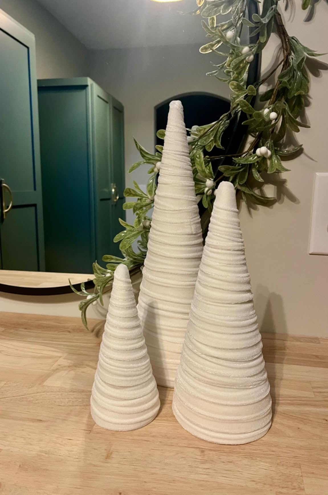 Taupe Velvet Trees Set of 3, Handcrafted Elegant Holiday Entryway, Neutral Modern Decor, Minimalist Mantle Valentine's, Wedding Centerpiece (Taupe) customer photo 2