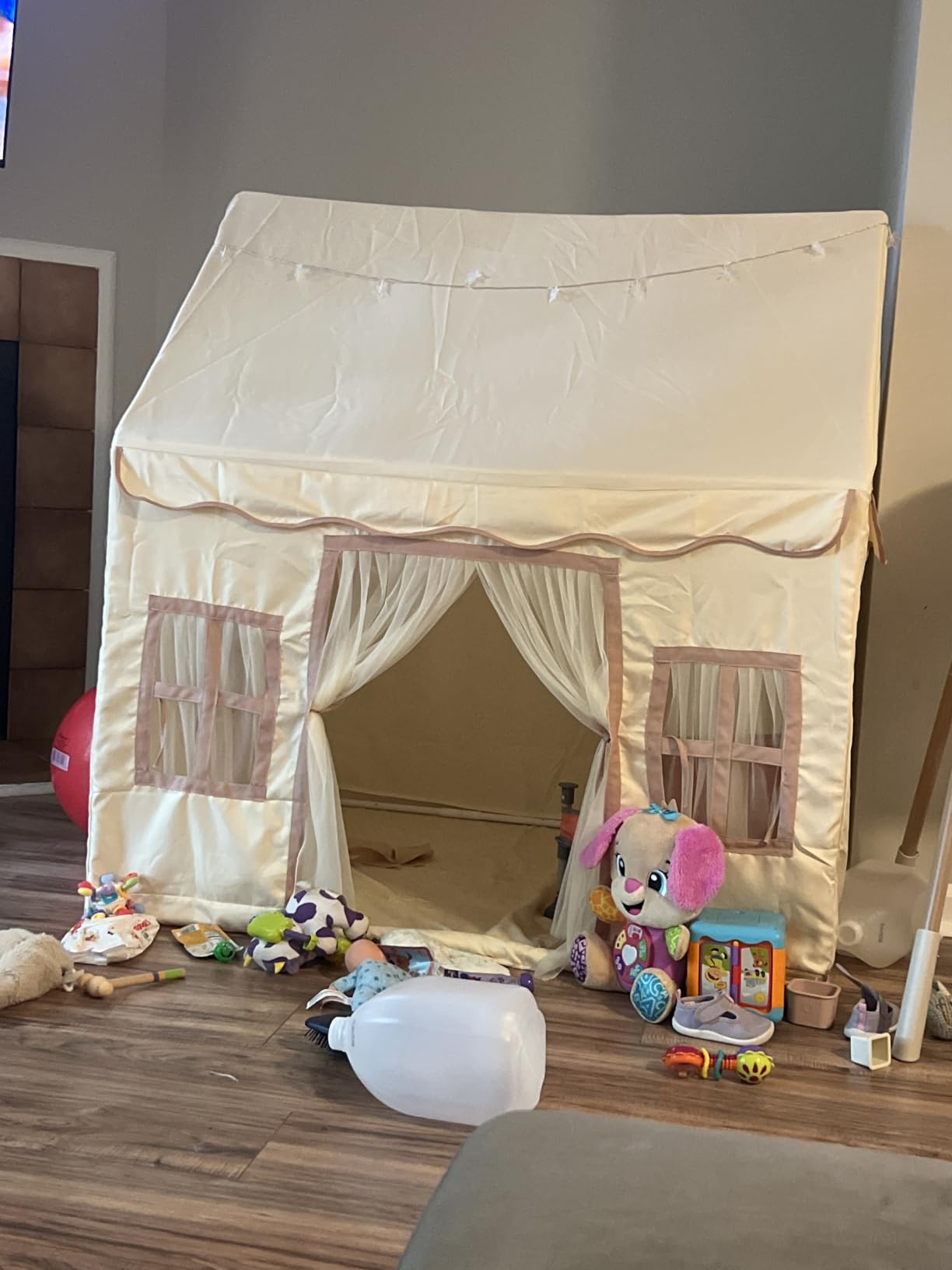 Large Kids Tent Playhouse Base Fabric with Star Lights, Flags and Tote Bags, Kids Play Tent Indoor & Outdoor, Washable Teepee Tent for Boys & Girls, Play House for Toddler, Neutral Color customer photo 1